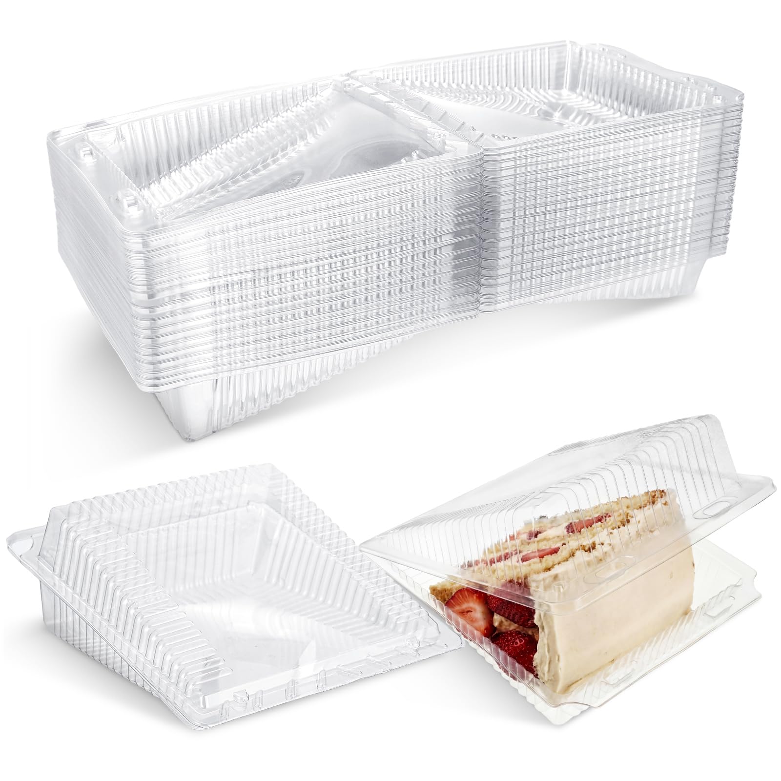 Acellegic 60 Pack Sideways Cake Slice Containers 6.6 x 7.5 x 3 Inch
