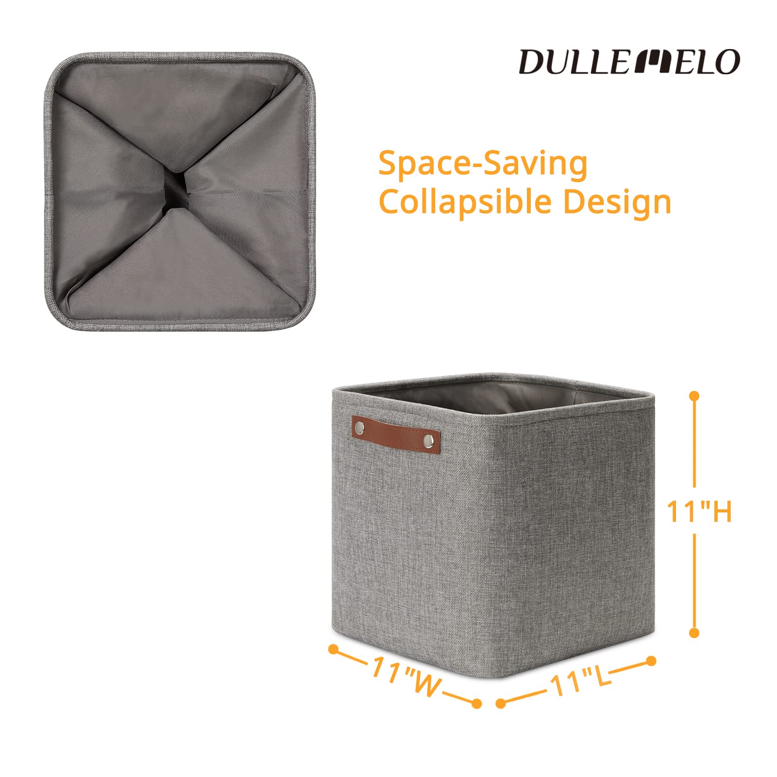 DULLEMELO Square Storage Cubes Baskets for Gifts Empty  11 inch Cube Stroage Bins Linen Closet Organizers and Storage Baskets for Toy Nursery Shelves Bedroom Storage(4 Pack - 11 '' Grey)