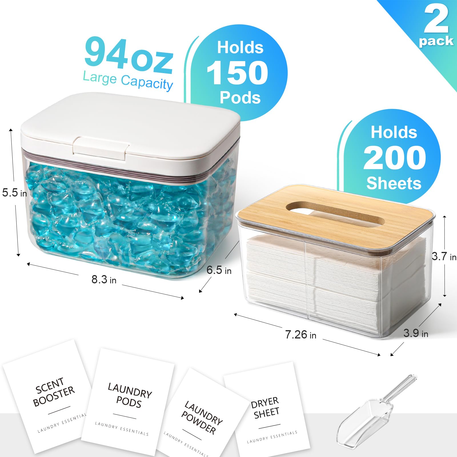 Alpiriral Dryer Sheet Holder And Laundry Pods Container, 2 Pack Laundry Powder Dispenser For Laundry Room Organization Decor, Pl