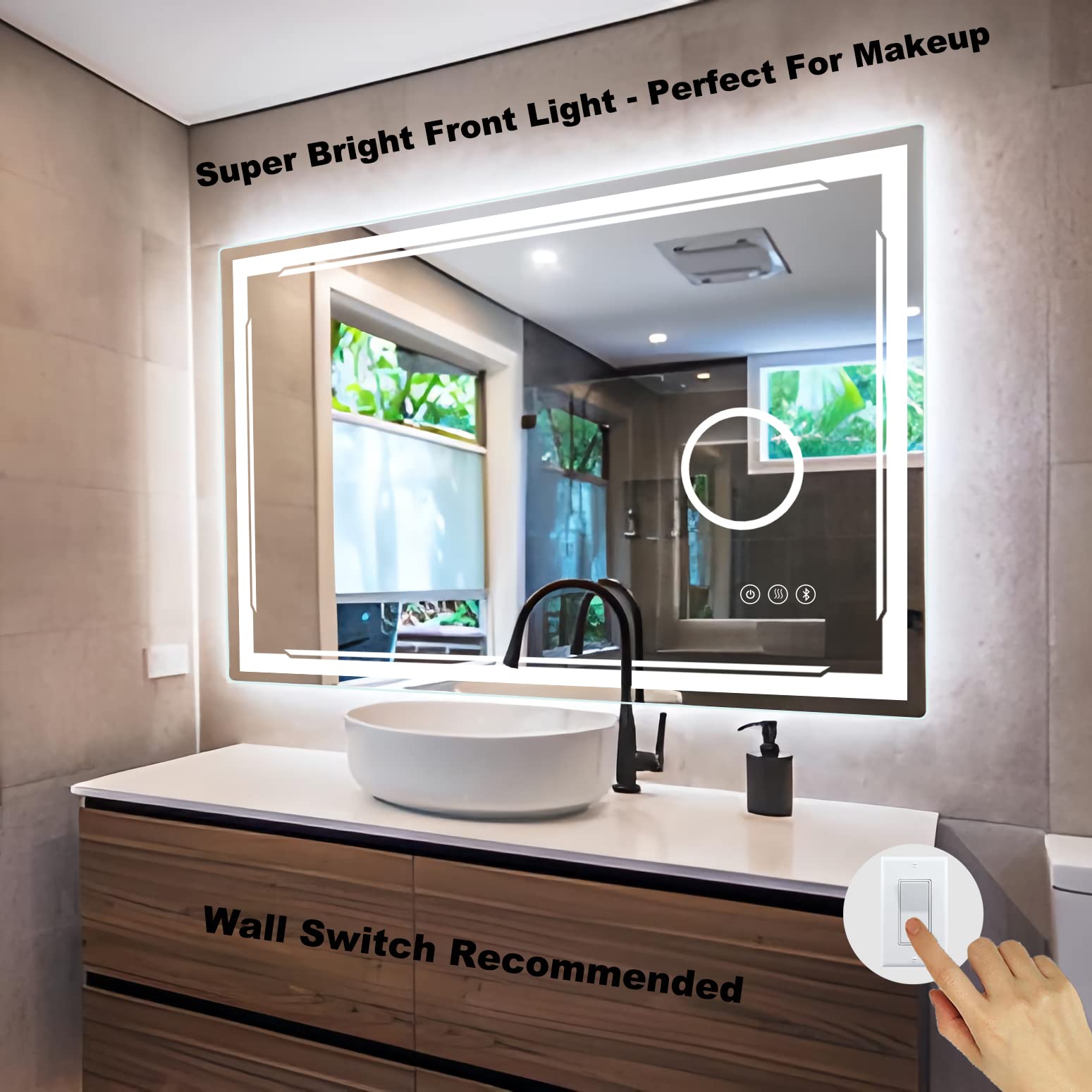 M Ltmirror 48''X30'' Led Bathroom Mirror With Built-In Bluetooth Speaker And 3X Magnifier - Smart Lighted Vanity Makeup Wall Mou