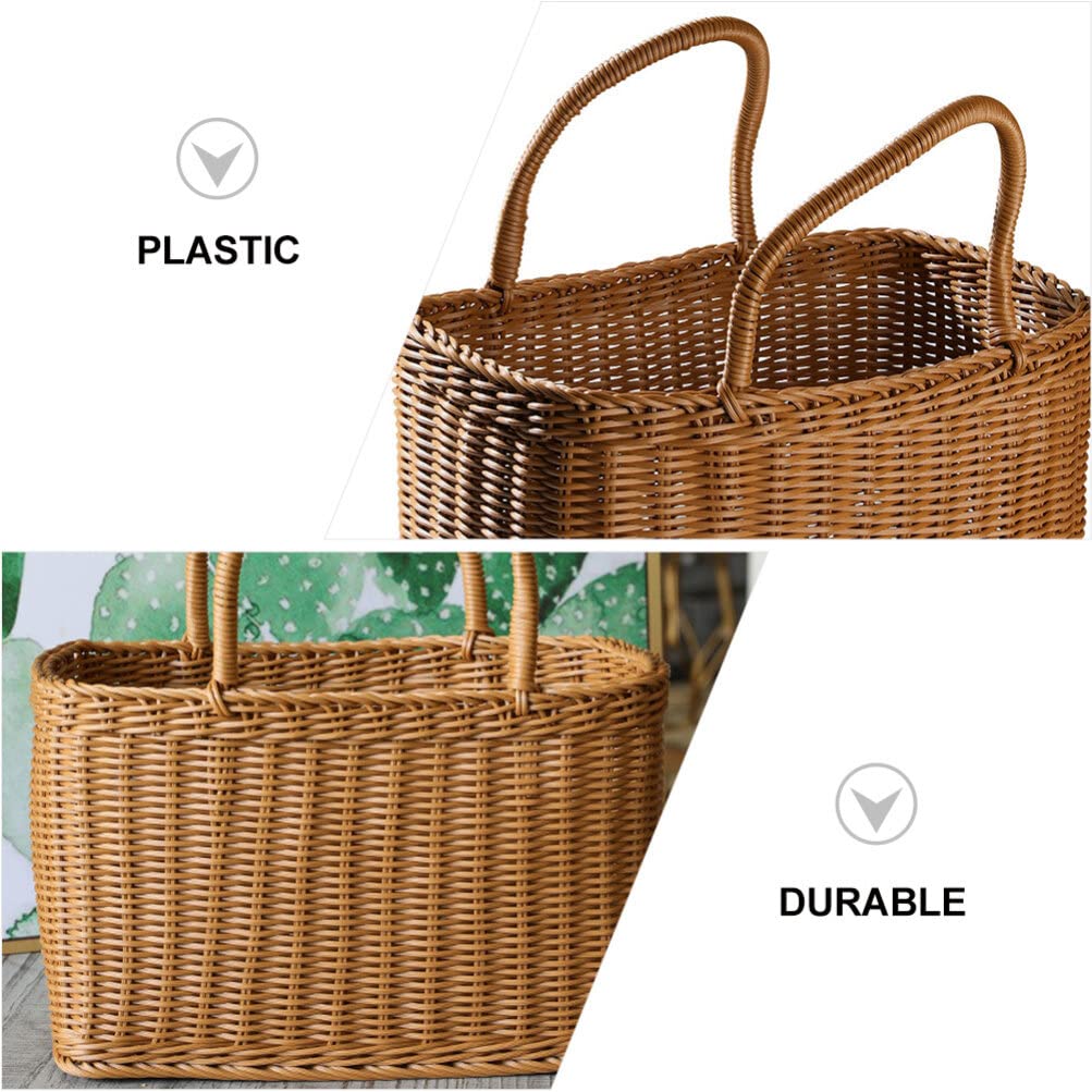 Alipis Wicker Basket With Handle Woven Storage Basket Rattan Flower Basket Fruits Vegetable Basket Egg Basket Packing Basket Gar