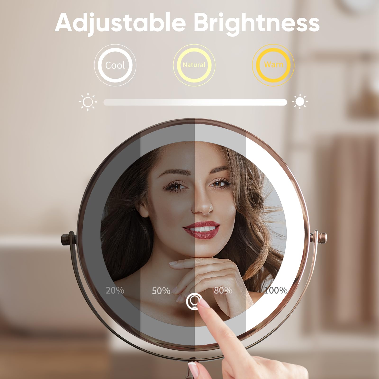 Nicesail 1X/10X Magnifying Mirror With 3 Color Dimmable Lighting, Makeup Mirrors Light Up And Magnified With 360 Rotation For Ta