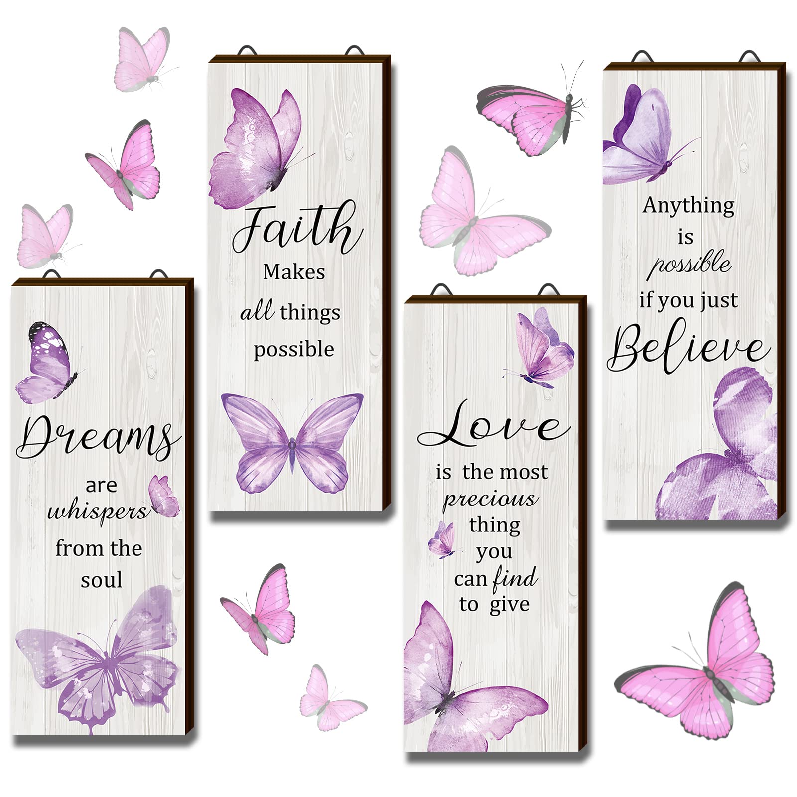 Geelin 4 Pcs Butterfly Wall Decor Butterfly Bathroom Decor Dreams Faith Love Believe Wall Decor Elegant Butterfly Hanging Decor 