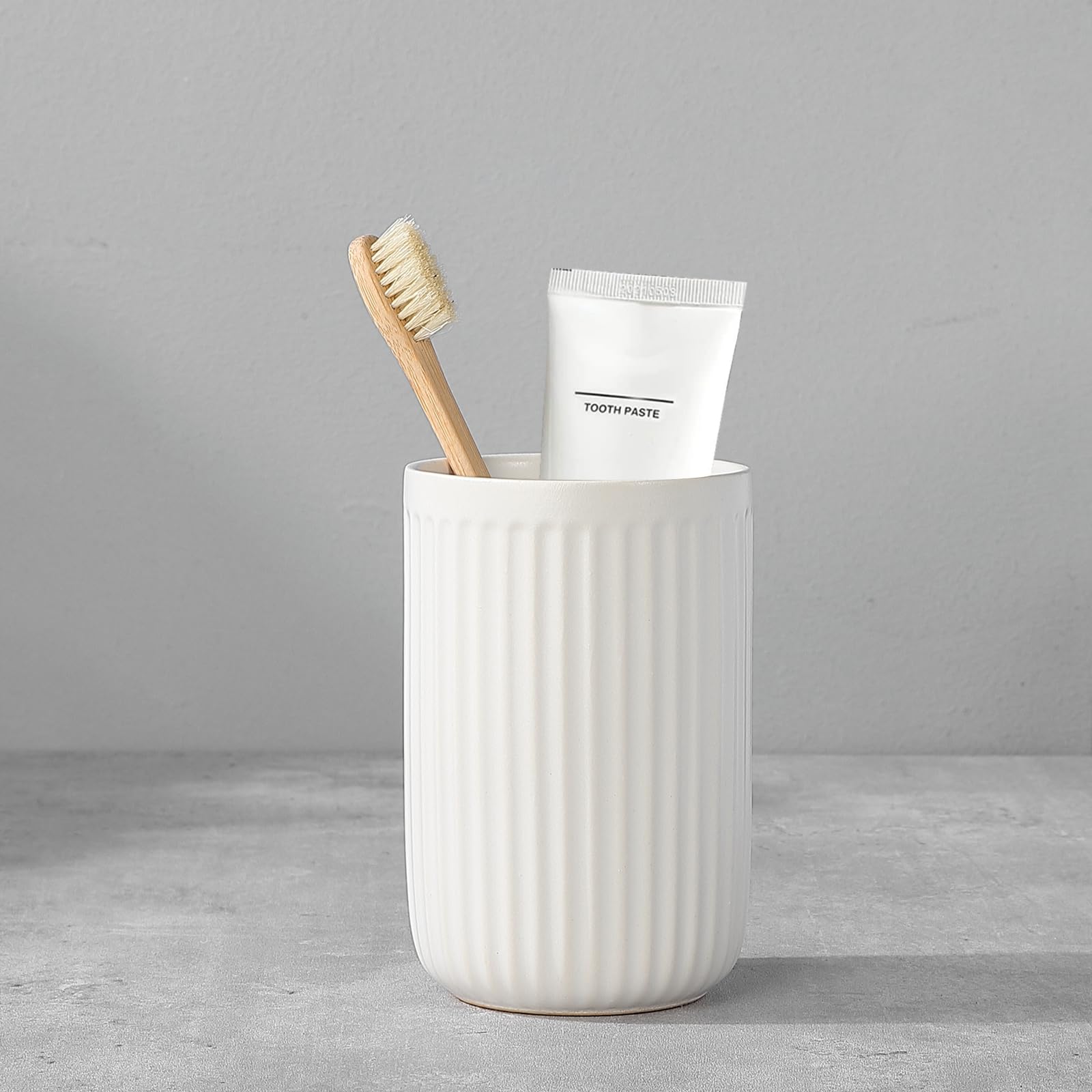 Bsdisp White Toothbrush Holders For Bathrooms - 1 Cups Ceramic Toothbrush Toothpaste Holders, White Bathroom Tumbler Cups Reusab