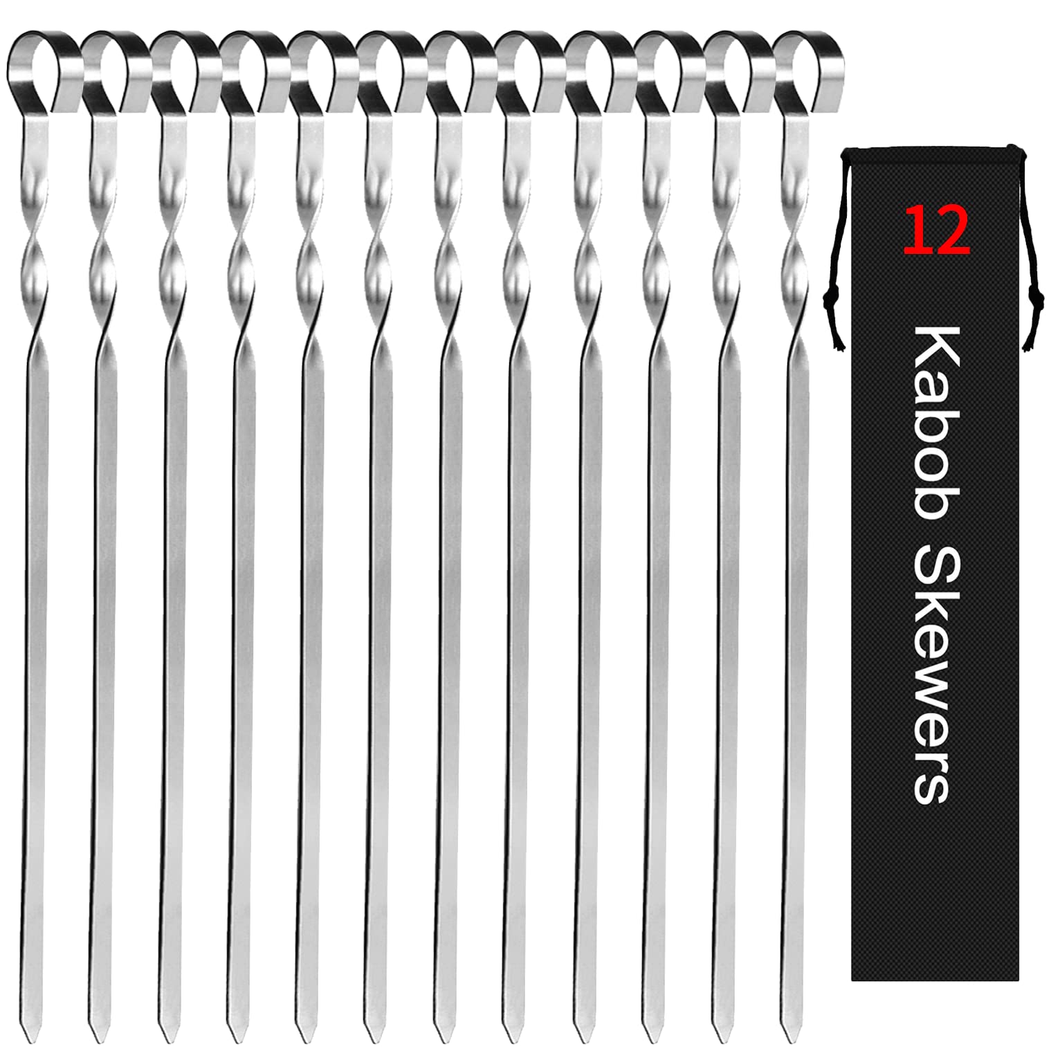 Kabob Skewers 14'' Stainless Steel Long Bbq Barbecue Skewers, Flat Metal Kebob Sticks Wide Reusable Grilling Skewers For Meat Ch