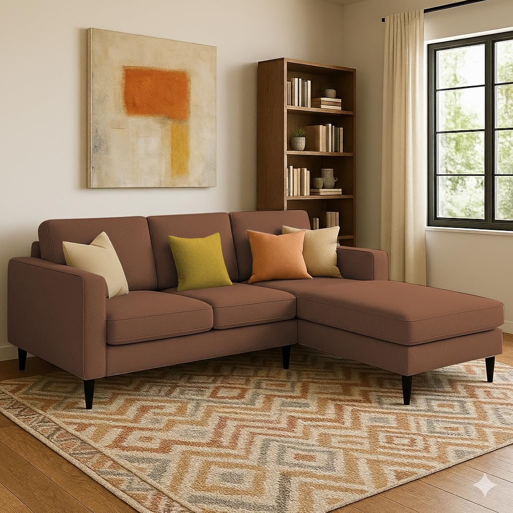 Casaliving Grayon 3 Seater L Shape Convertible Sofa Set For Living Room, 3 Seater & Ottoman Modular Sectional Couch For Small Sp