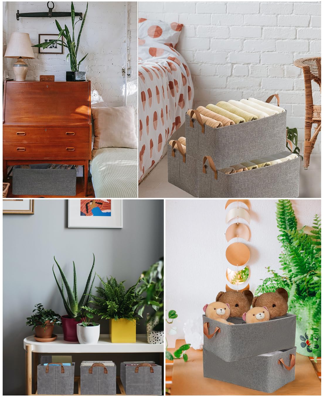 Aarainbow 4 Pcs Closet Clothes Organizer Bins, Fabric Storage Box With Steel Frame Stackable Shelf Storage Baskets Large, Fabric