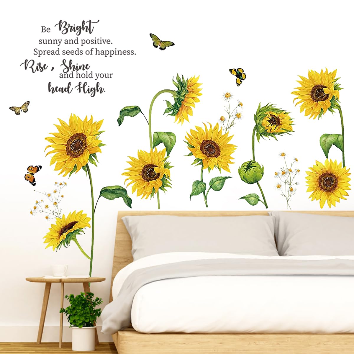 Sunflower Wall Stickers, Holengs Inspirational Quotes Sunflower Wall Decals, Sunflower Yellow Flowers Butterfly Garden Diy Art W