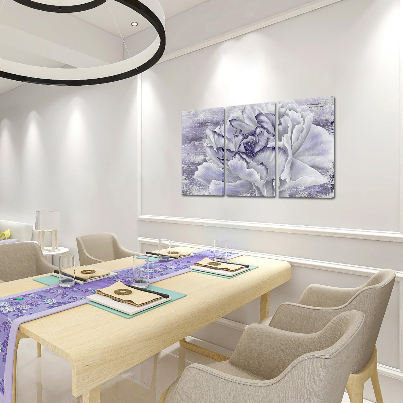 Fushvre Purple Floral Canvas Wall Art Light Purple Flower Picture Painting Peony Bedroom Wall Decor Framed Each Piece 16''X32''