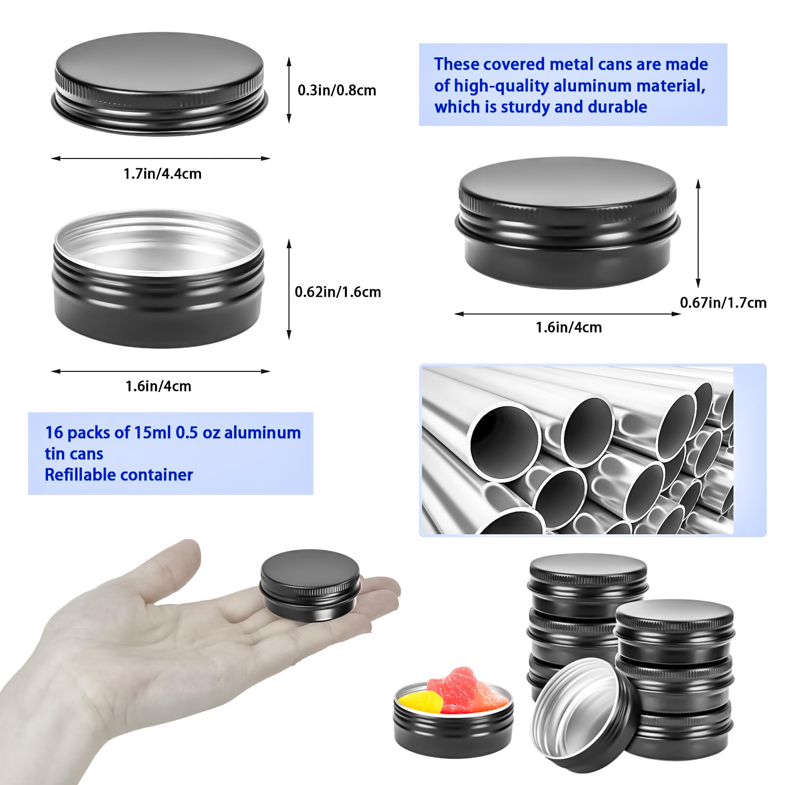 Motbach 16 Pack 0.5Oz Tin Jars, 30Ml Metal Tin Cans, 1/2 Ounce Aluminum Tin Can Jar Containers With Lid For Lotion Bars, Balms,