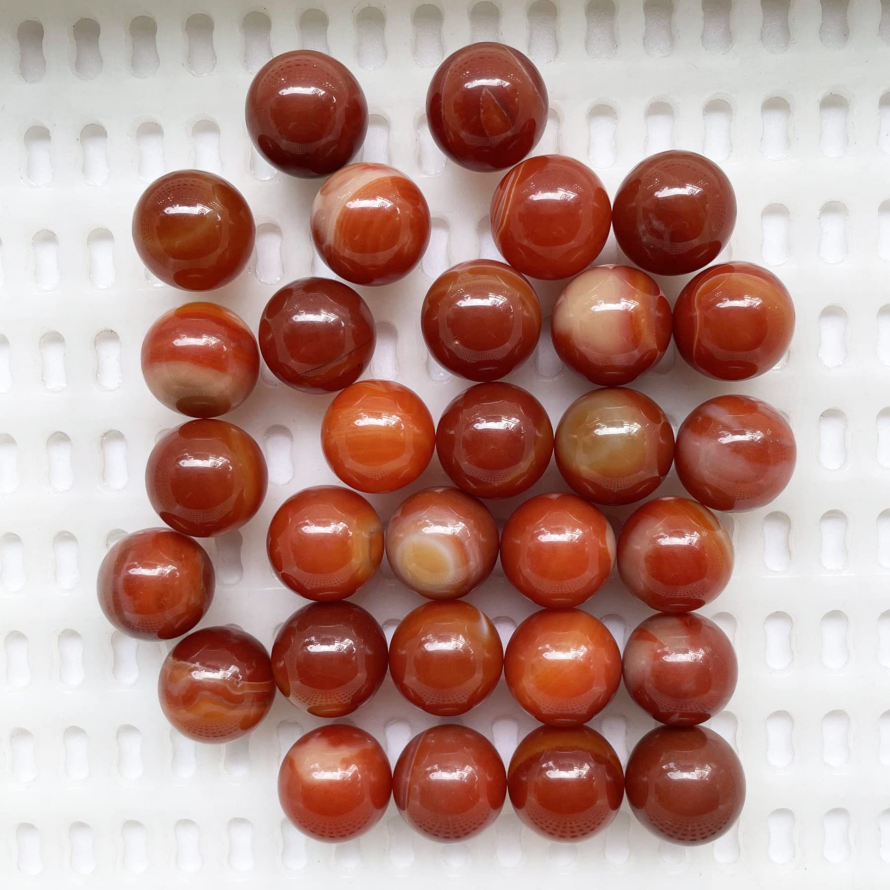 Fekuar 5 Pcs Carnelian Crystal Sphere Ball Set, Polished Healing Energy Mineral Gemstone Balls for Reiki Chakra Decoration Fengs