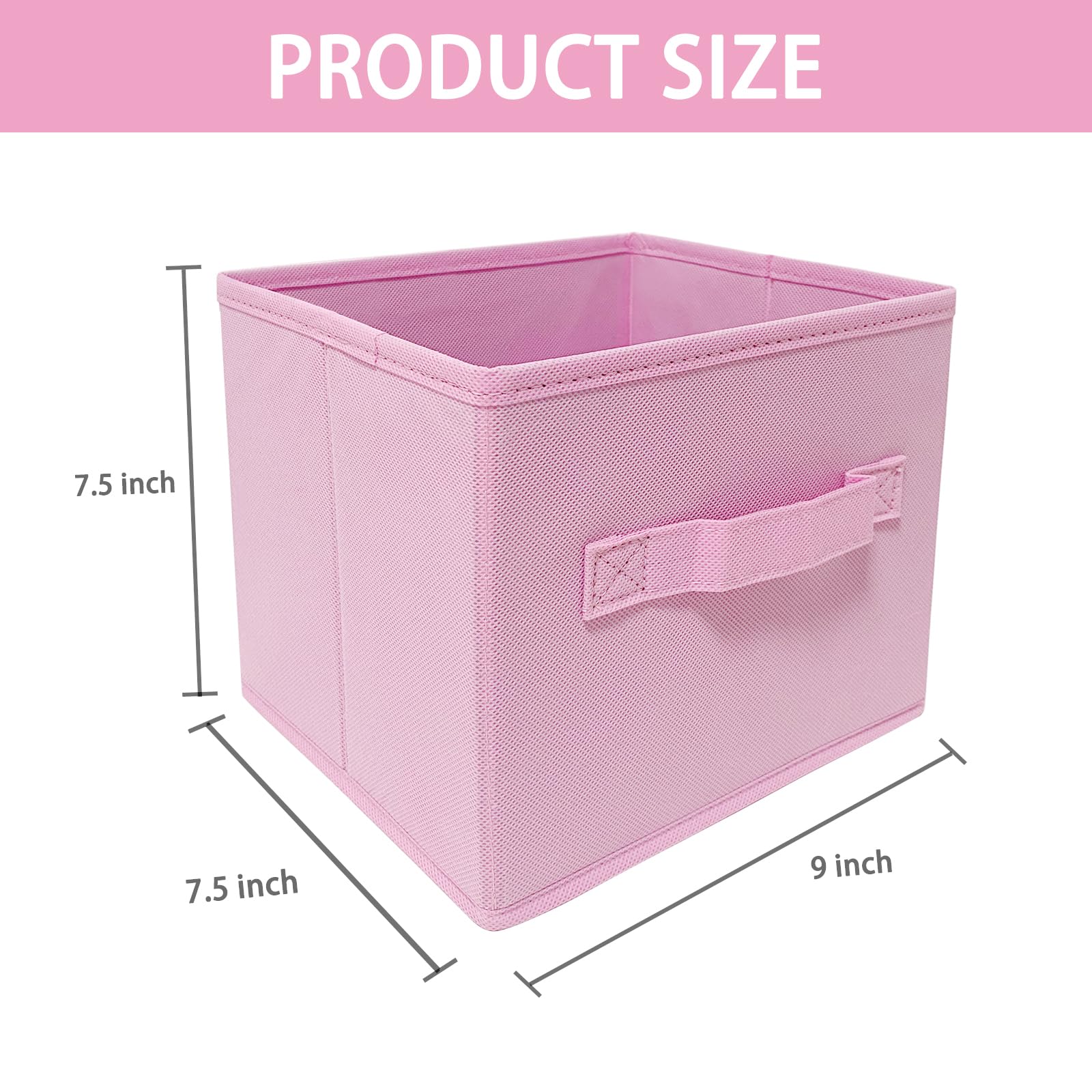 Ebigic Pink Bins[6 Pack] 9.0''X7.5''X7.5'' Small Size Fabirc Foldable Closet Toy Organizer Collapsible Cloth