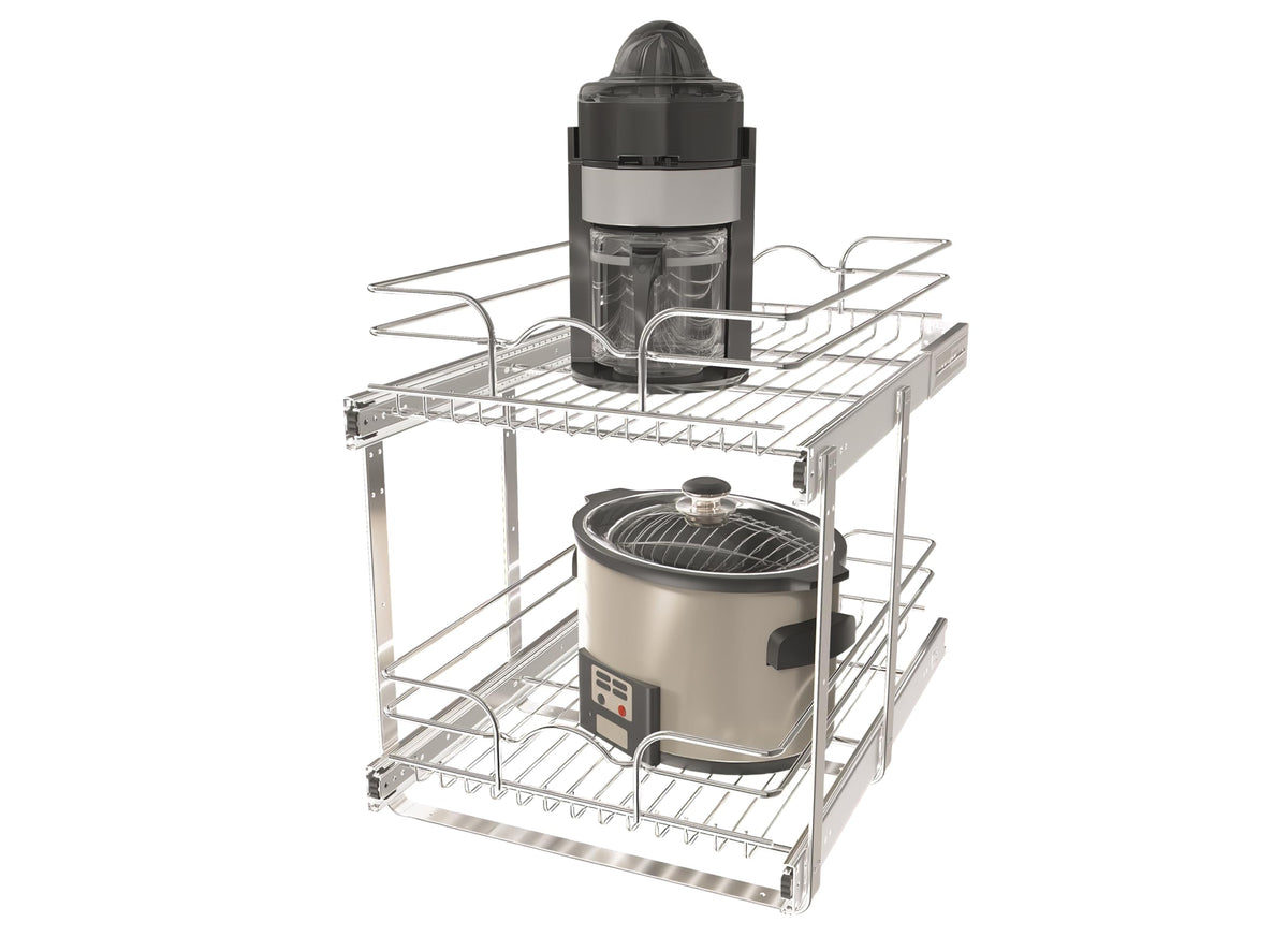 Rev-A-Shelf 2-Tier Kitchen Cabinet Pullout Shelf And Drawer Organizer Slide Out Pantry Storage Basket In Multiple Sizes, 15 X 22