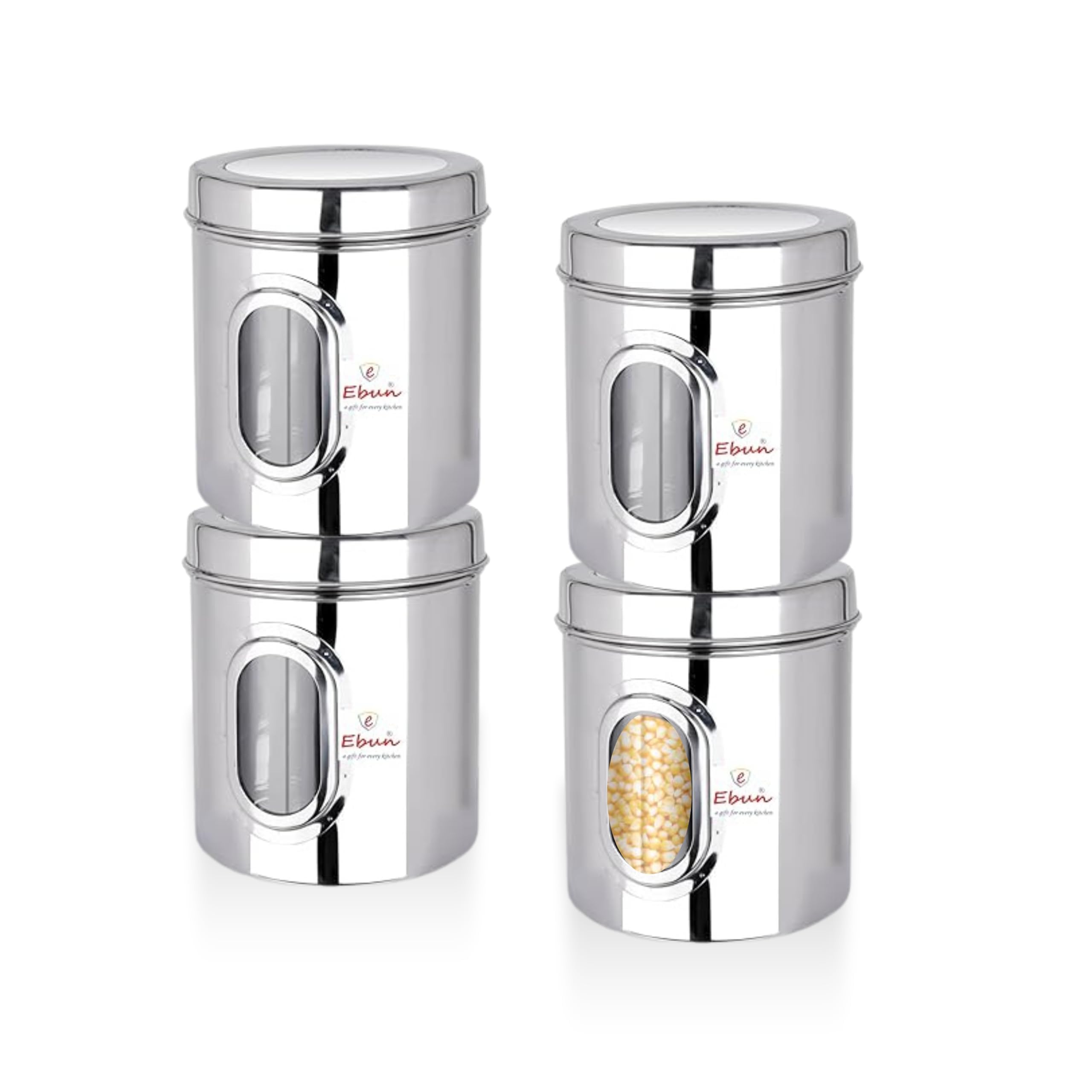 Ebun Stainless Steel See Through Heavy Gauge Containers 4 Kgs Capacity|Pack Of 4 Pcs Combo, Silver