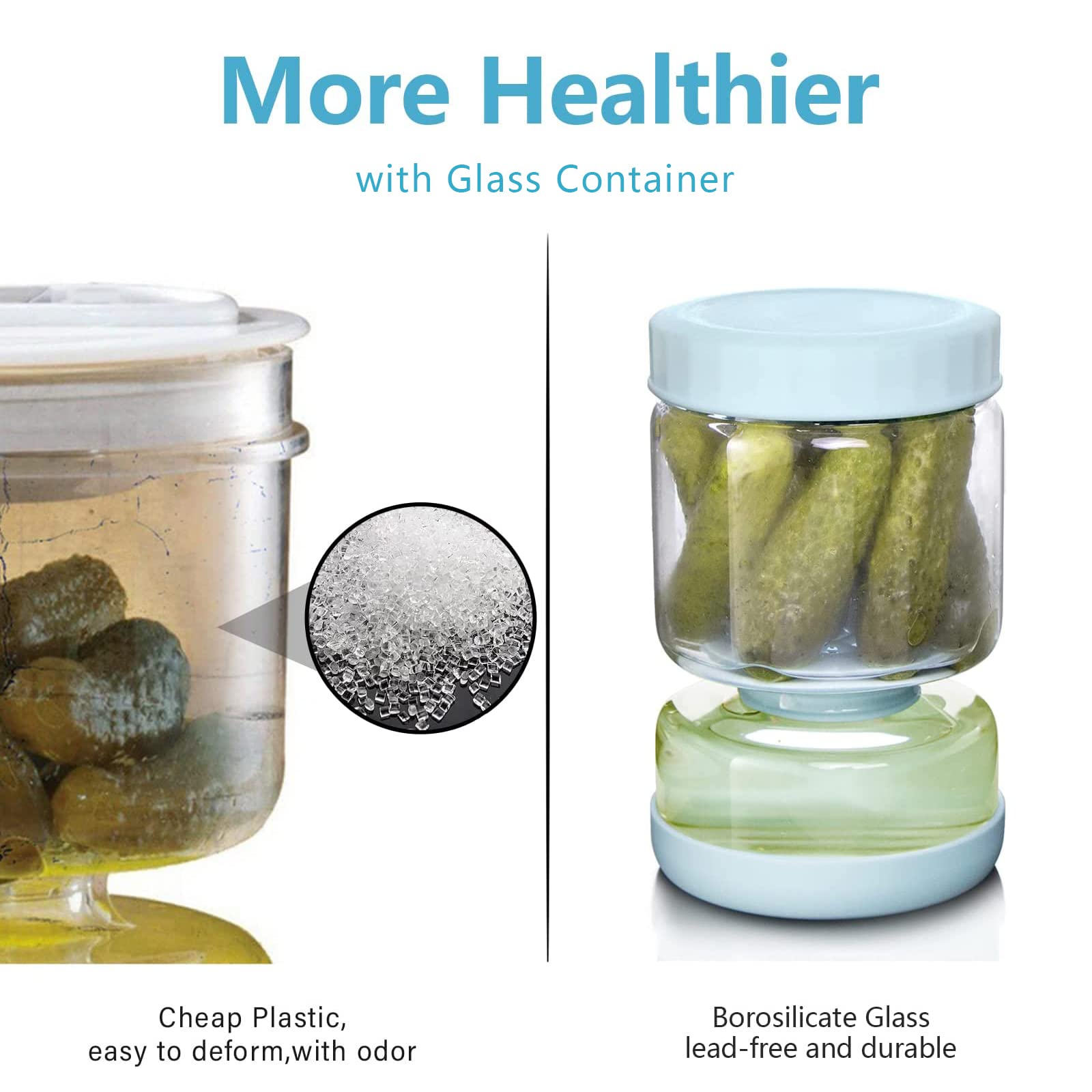 Luvan Pickle Jar With Strainer Flip, 34Oz Pickle Container, Glass Pickle Juice Separator Jar-Leakproof Airtight Lid, Hourglass P