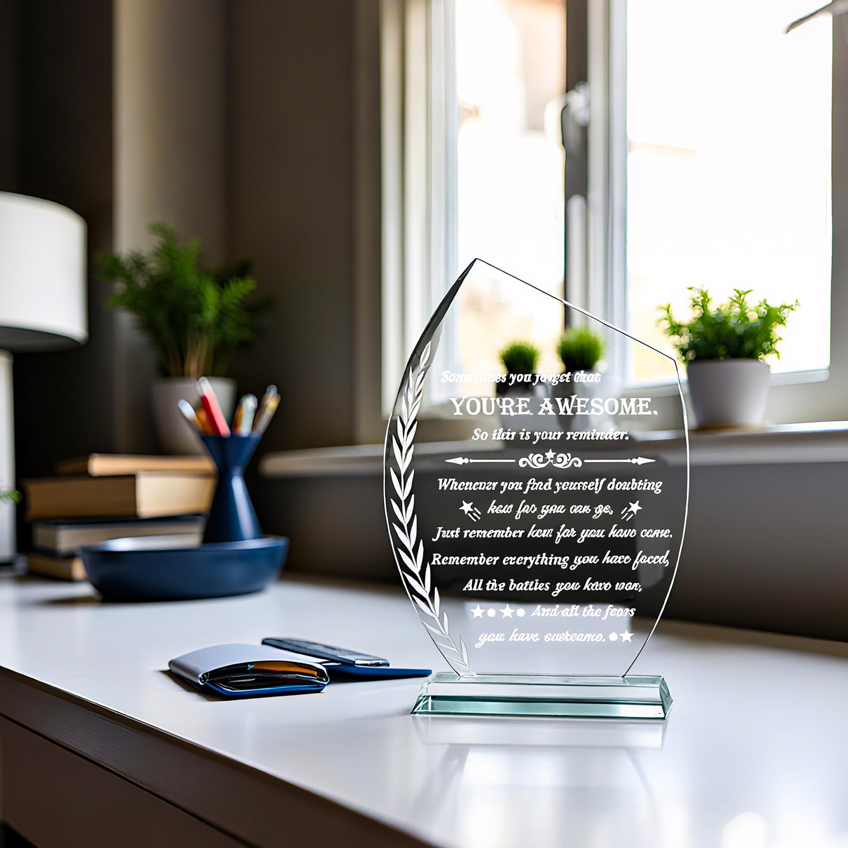 Movdyka Inspirational Gifts for Women Men - Motivational Crystal Laser Engraved Plaque Encouragement Gifts for Daughter Son Frie