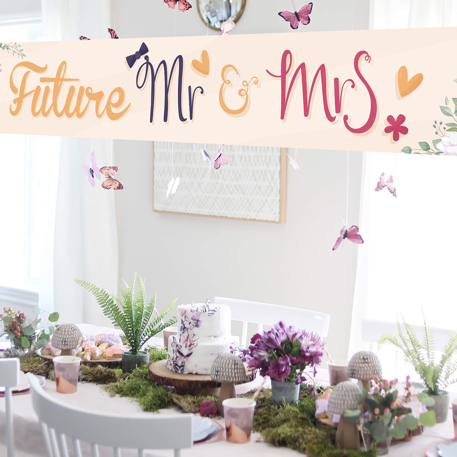 Future Mr & Mrs Large Banner Sign,Decorations Supplies For Engagement Bridal Shower Bride And Groom Party,Bachelorette Party Dec