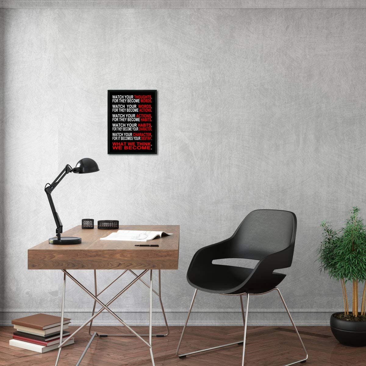 Pyradecor Black Framed Ready to Hang Watch Your Thoughts Motivational Classroom Poster Modern Canvas Prints Wall Art Paintings Pictures Artwork for Office Living Room Home Decorations