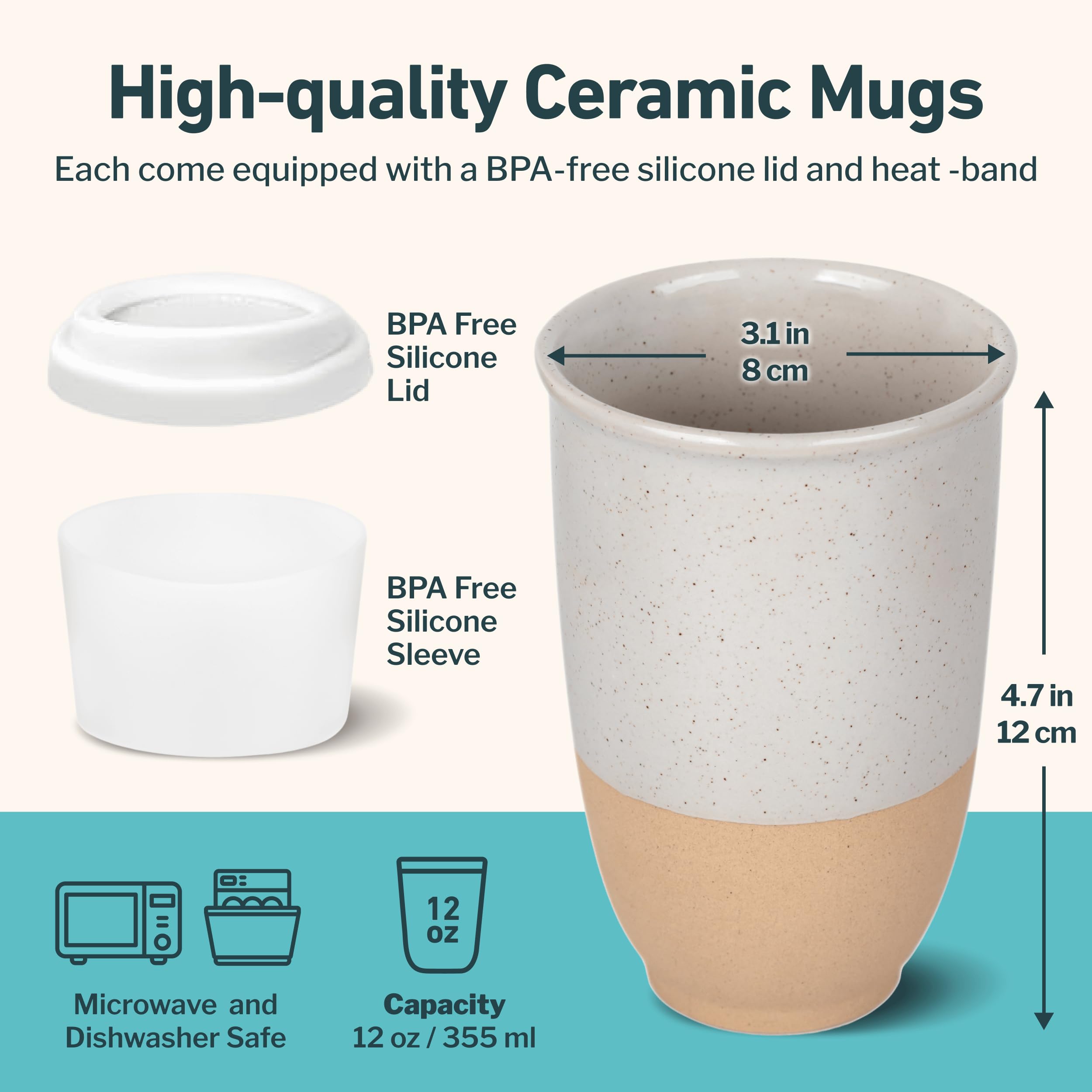 NOVA CERAMICS Travel Mugs - Reusable Coffee Cup - Cute Coffee Mugs Travel Coffee Tumbler - Microwave & Dishwasher Safe To Go Cof