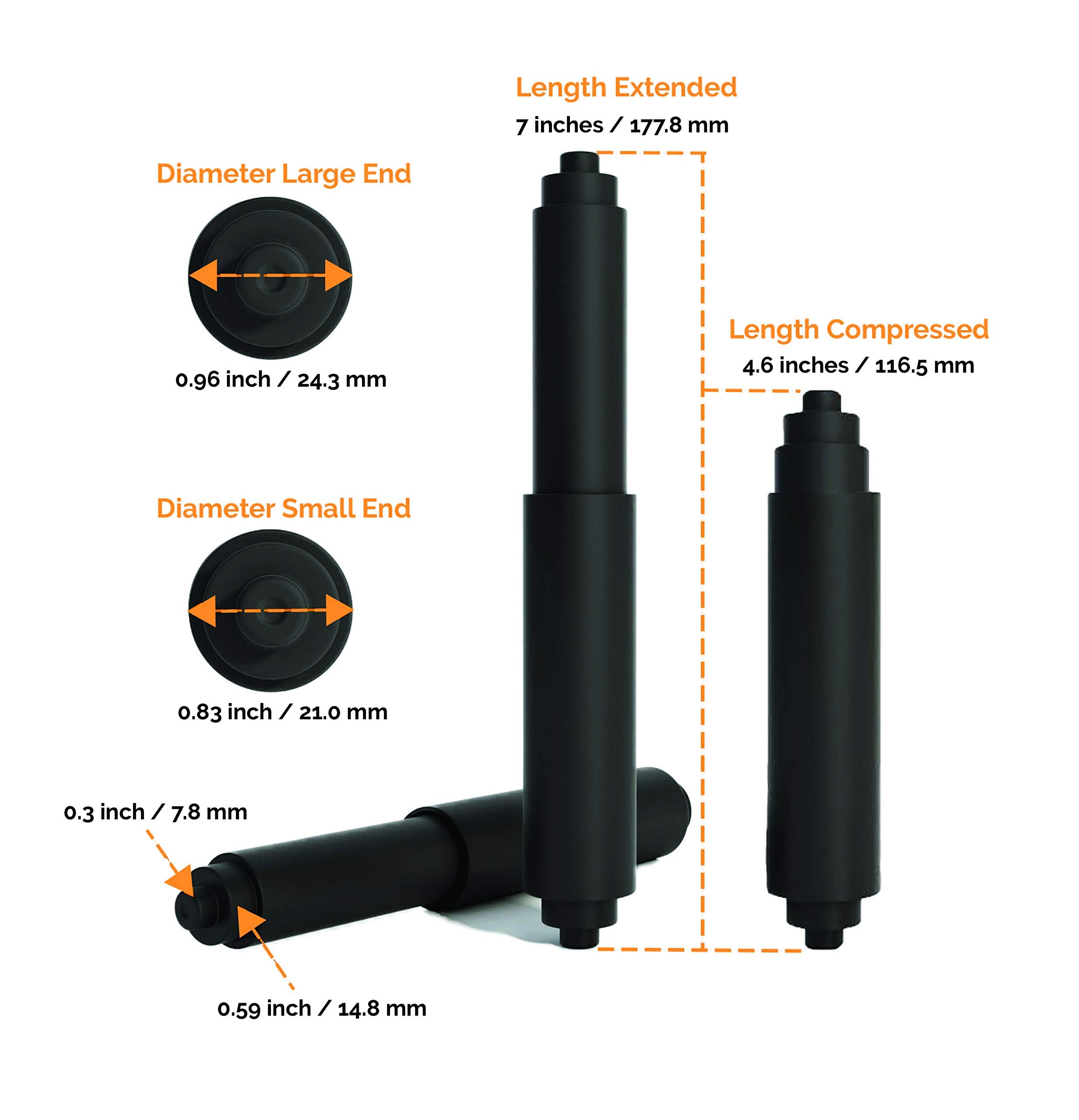 Toilet Paper Roller Holder (7 Inch) Black - Plastic (Spring Loaded) Replacement Spindle Rod - Roll Extender fits Extra Large Bathroom Tissue Rolls