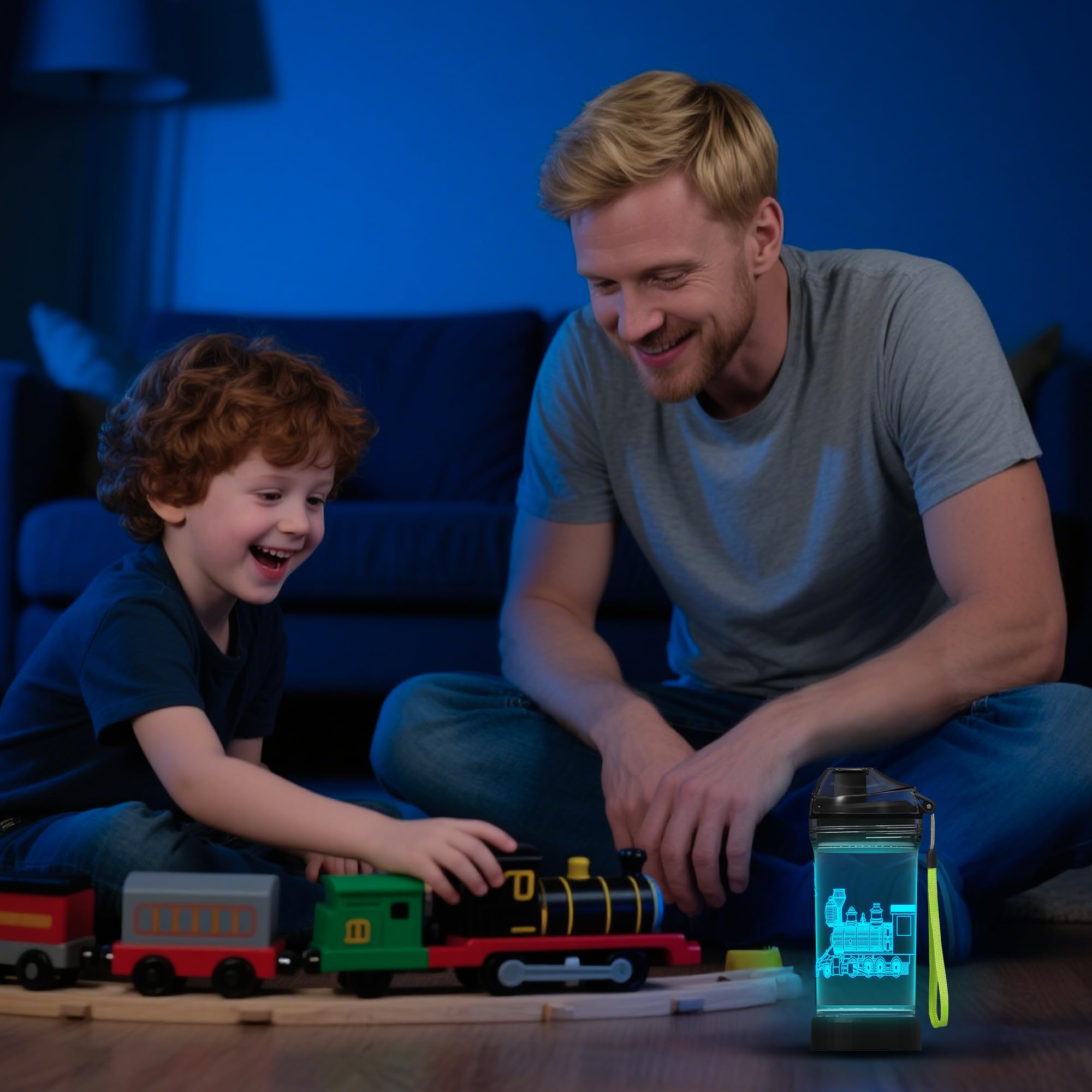 YuanDian Light Up Kids Water Bottle with 3D Train Design- 14 OZ Tritan BPA Free Eco-Friendly - Cool Drinking Cups Gift for School Kindergarten Boys and Girls Christmas Holiday