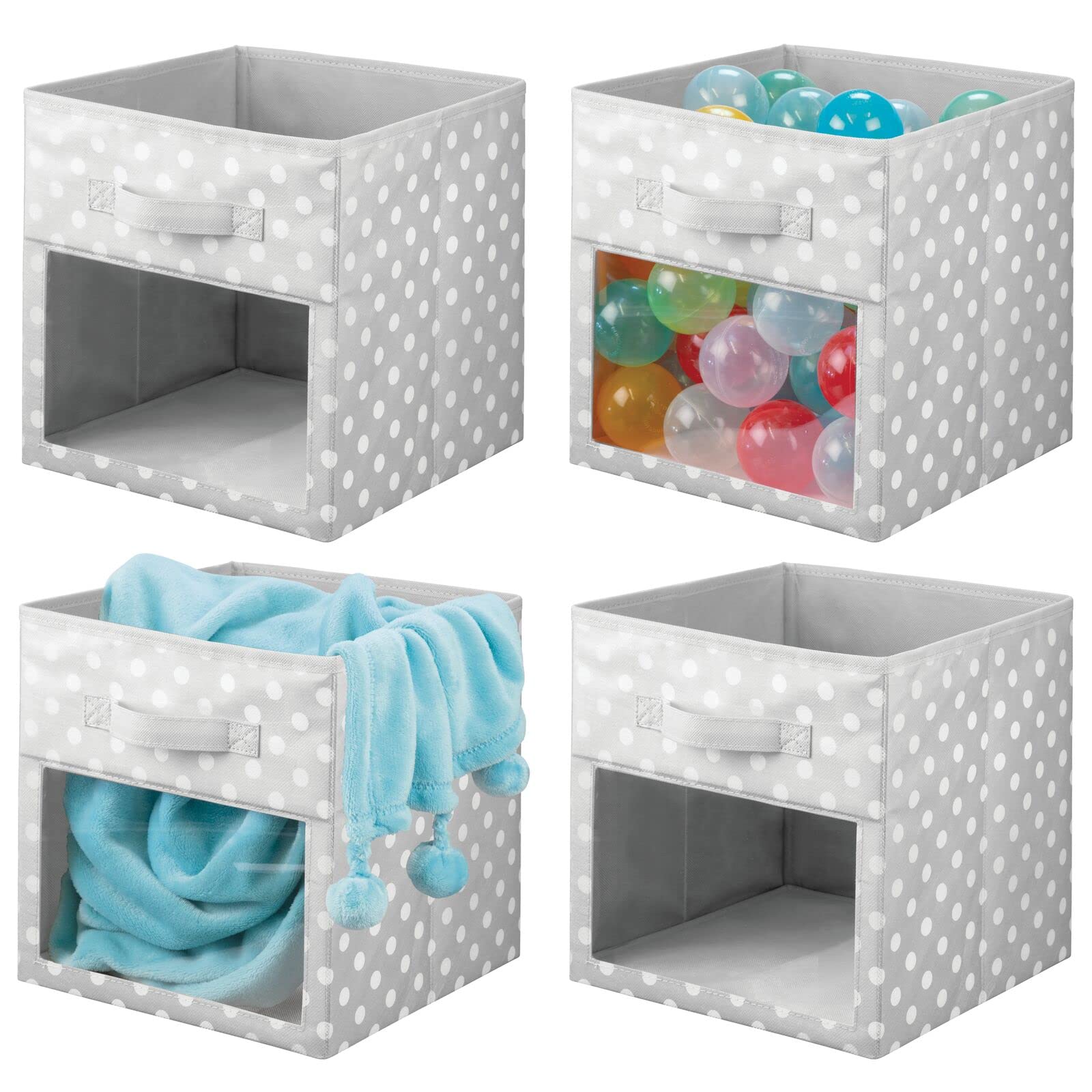 Mdesign Fabric Nursery/Playroom Closet Storage Organizer Bin Box, Front Handle/Window For Cube Furniture Shelving Unit, Hold Toy