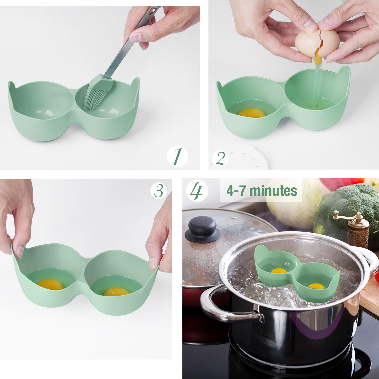 Microwave Egg Poacher, 2 Cavity Silicone Poached Egg Cooker With Lid And Handle For Microwave, Instant Pot And Stovetop, Egg Poa