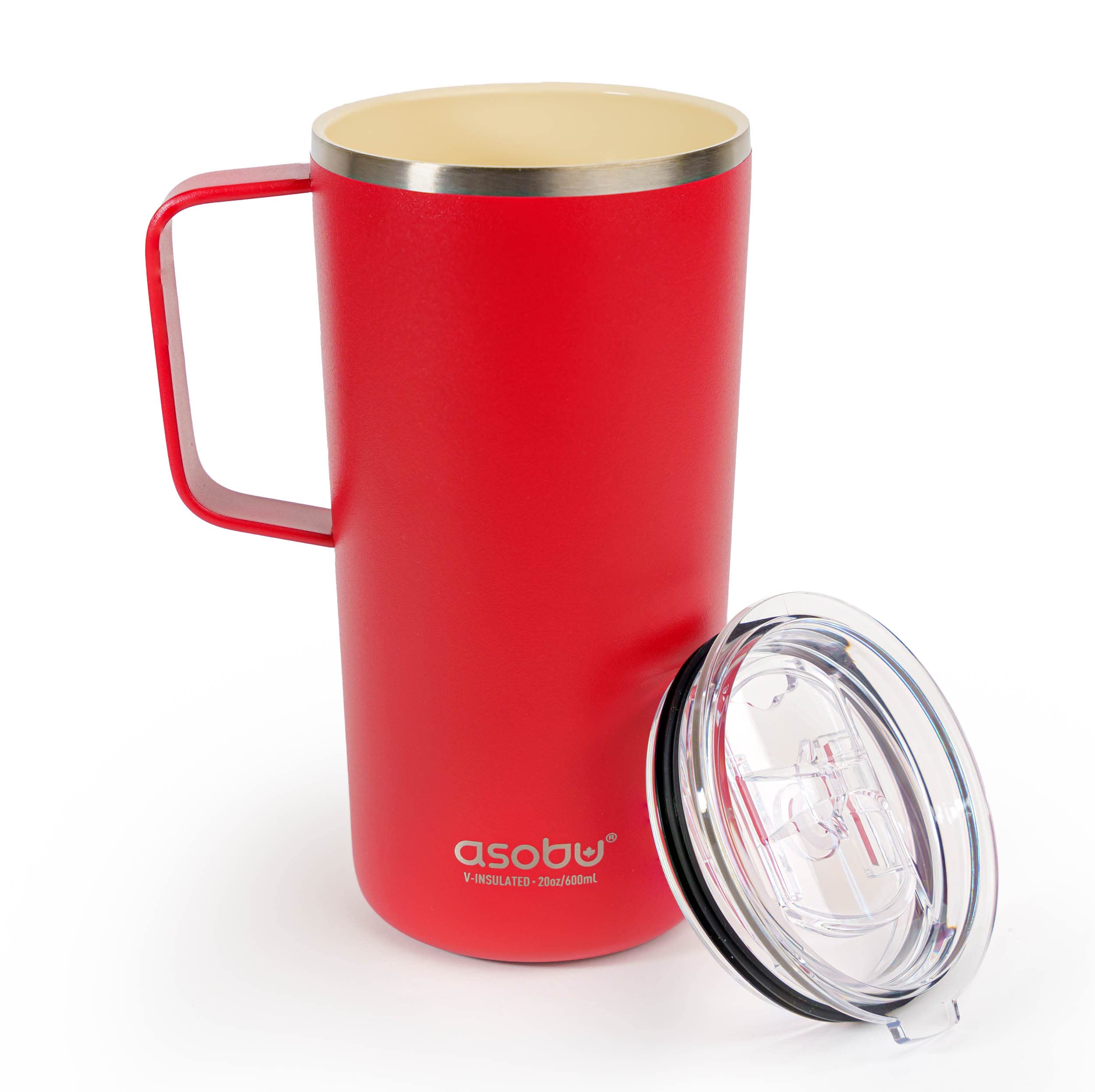 Asobu Tower Mug Ceramic Inner Coated Insulated Stainless Steel Cup For Pure Tasting Coffee With Easy Hold Handle And Tritan Lid
