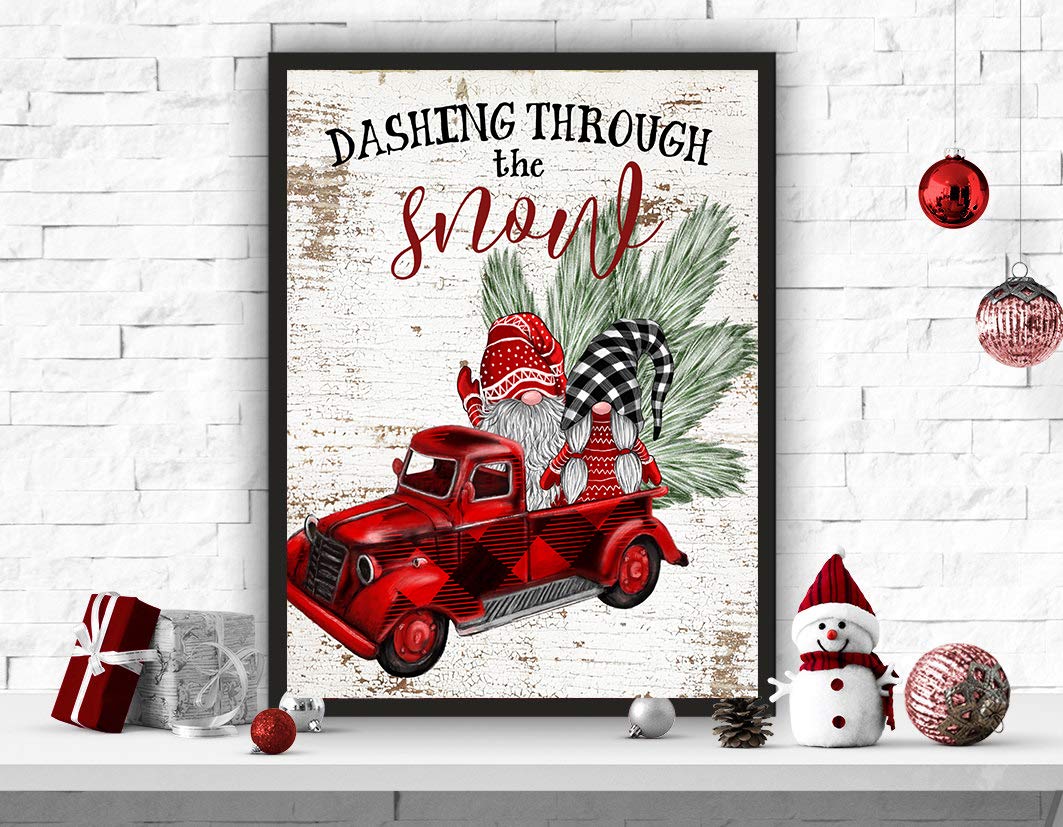Silly Goose Gifts Vintage Themed Beautiful Christmas Art Print Wall Art Sets (Gnomes Truck Set)