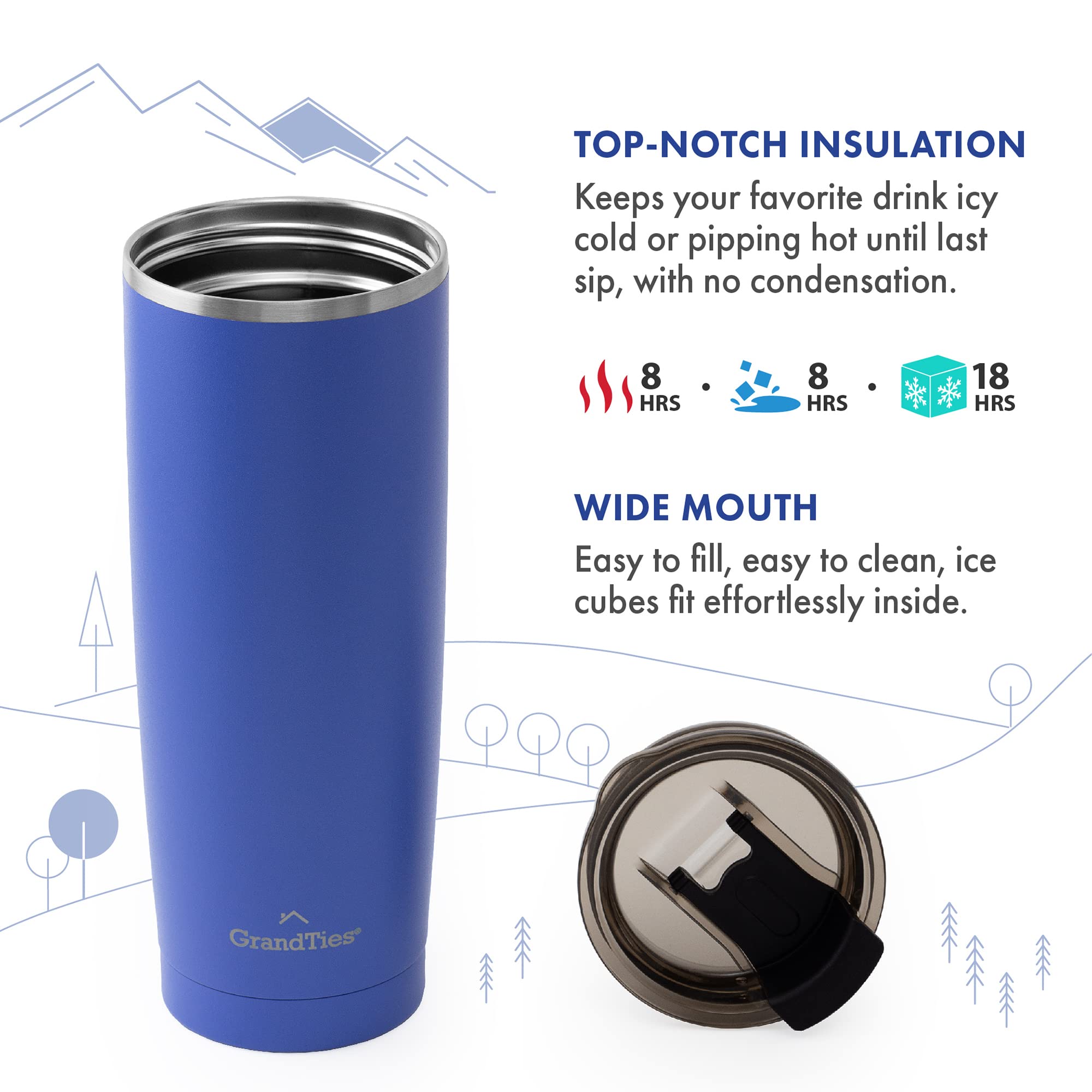 Grandties Insulated Coffee Tumbler Cup W/Tritan Lid | Leak Proof, Reusable, Double Walled Vacuum Stainless Steel Water Bottle Tr