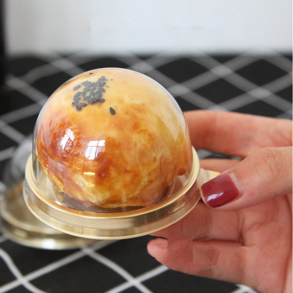 Bbc Bakery Clear Dome Cake Box Plastic Food Container With Lid, Black/Golden Color, 2.9 Inch Bottom, 50 Sets (Gold)