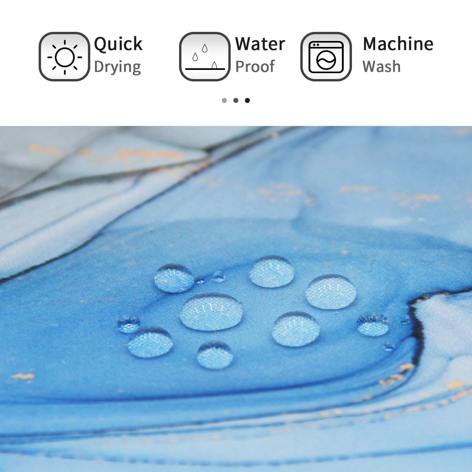 Gibelle Long Fabric Shower Curtain 72 X 78, Tall Abstract Blue Grey Marble Shower Curtain, Modern Ink Art Waterproof Fabric Show