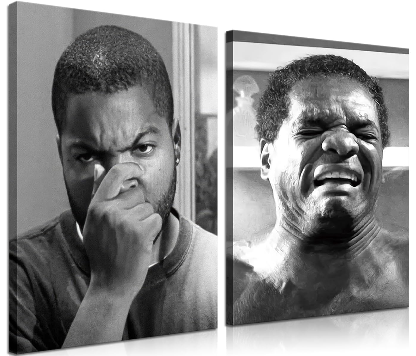 Framed Funny Bathroom Canvas Wall Art Set Of 2 - Black And White Vintage Comedy Movies Posters, Funny Toilet Humour Smell Wall D