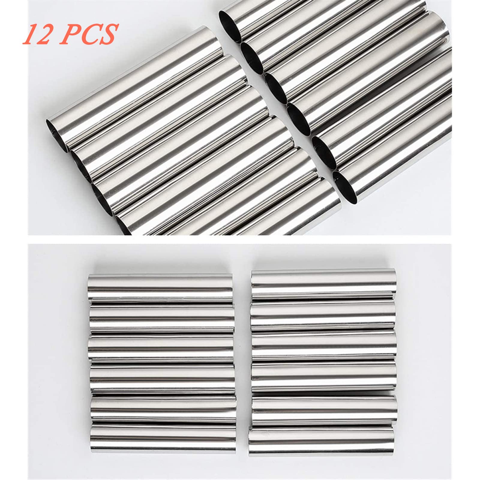 Phantomsky 12 Pack Cannoli Tube Non Stick Stainless Steel Cream Horn Mold Danish Pastry Cannoli Form Screw Croissant Shell Cream