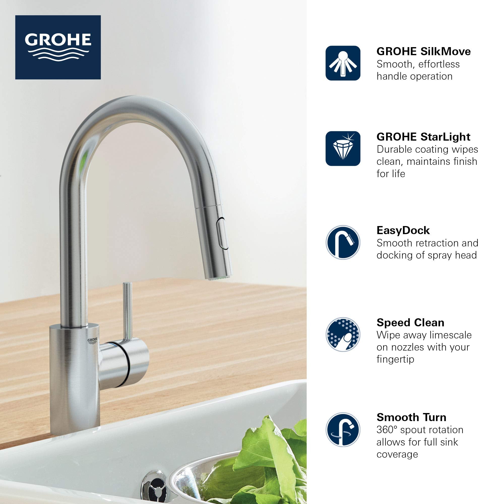 Grohe 326652433 Concetto Pull-Down Kitchen Faucet With Sprayer Matte Black