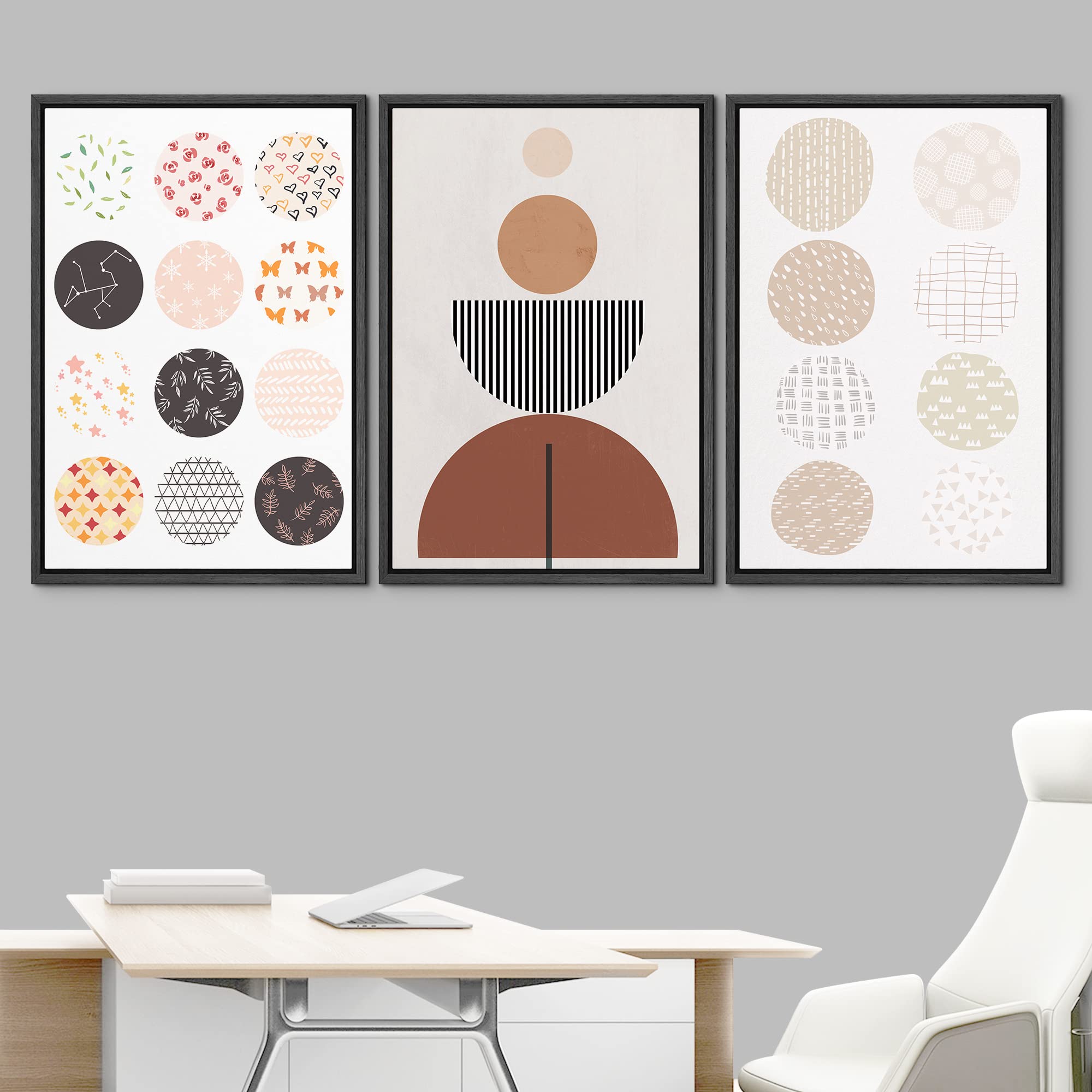 Idea4Wall Framed Wall Art Print Set Multi-Pattern Circle Variety Abstract Shapes Illustrations Modern Art Bohemian Colorful Cool