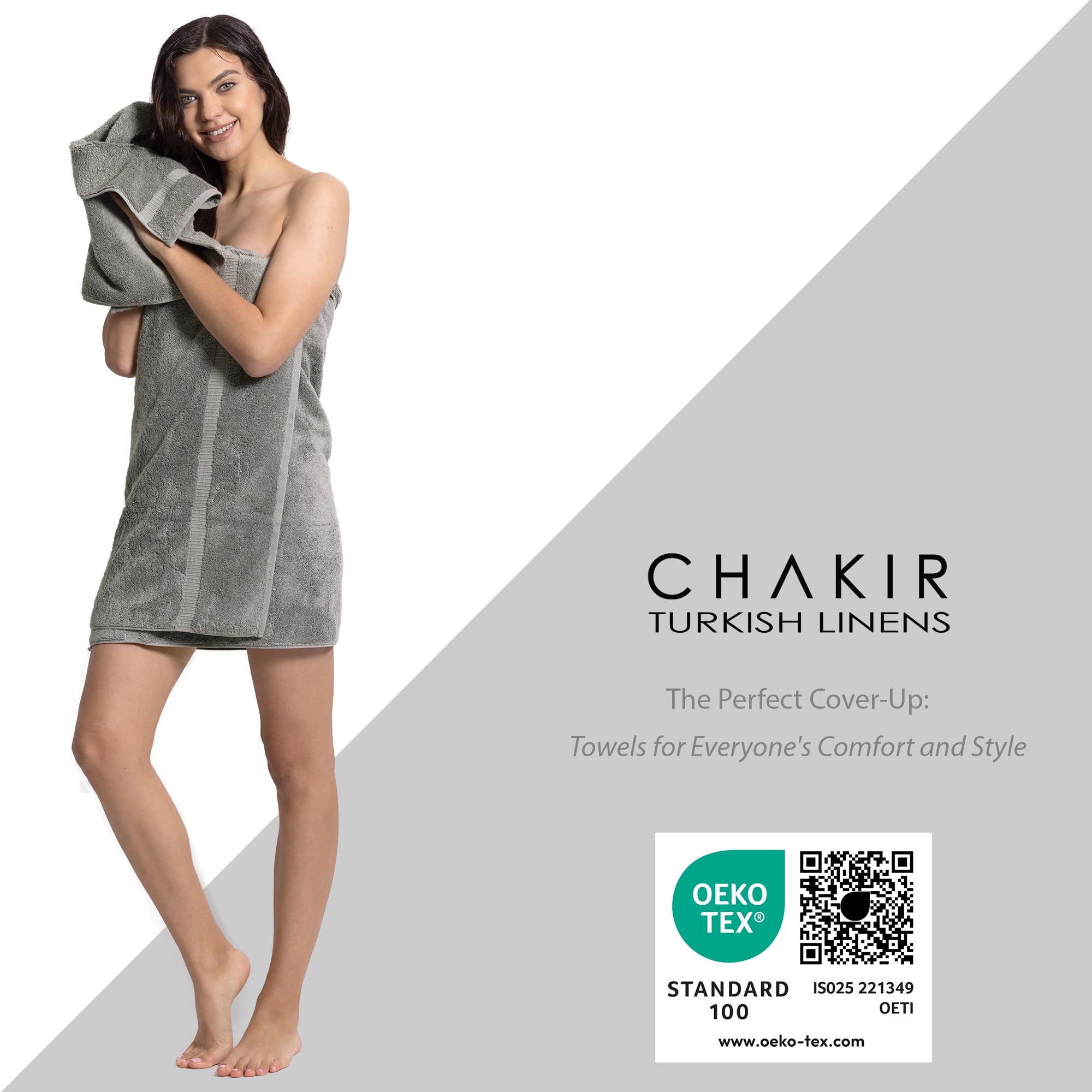 Chakir Turkish Linens  100% Cotton Premium Quality Turkish Bath Sheets (35''x70'' Large Bath Sheet Towels - Gray)