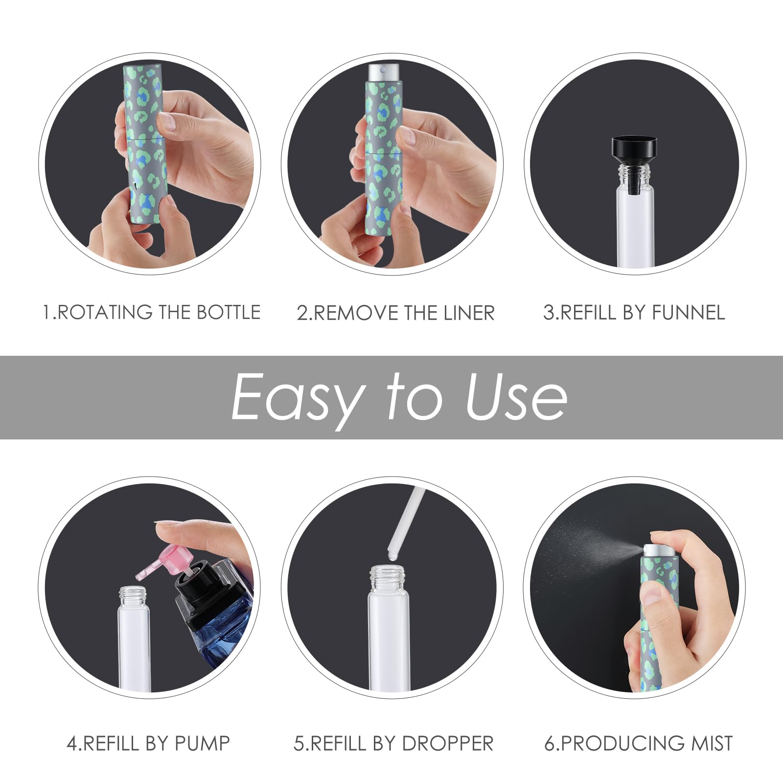 Iron Bill 8Ml Travel Perfume Bottle Refillable (Leopard Print) Mini Portable Atomizer Spray Bottle For Cologne And Perfume (2Pcs