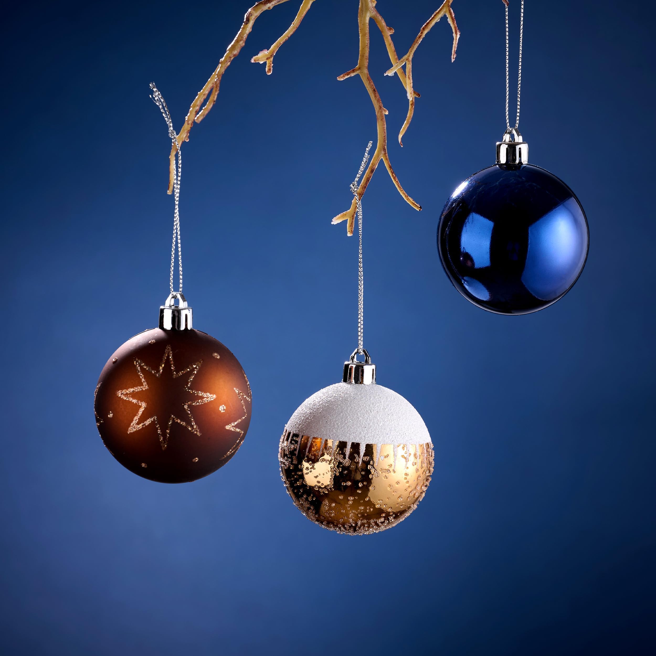 DecorbyHannah Christmas Ornaments Set, 21ct Blue Copper Gold Ornaments for Christmas Tree Decorations, Celestial Shatterproof Pl