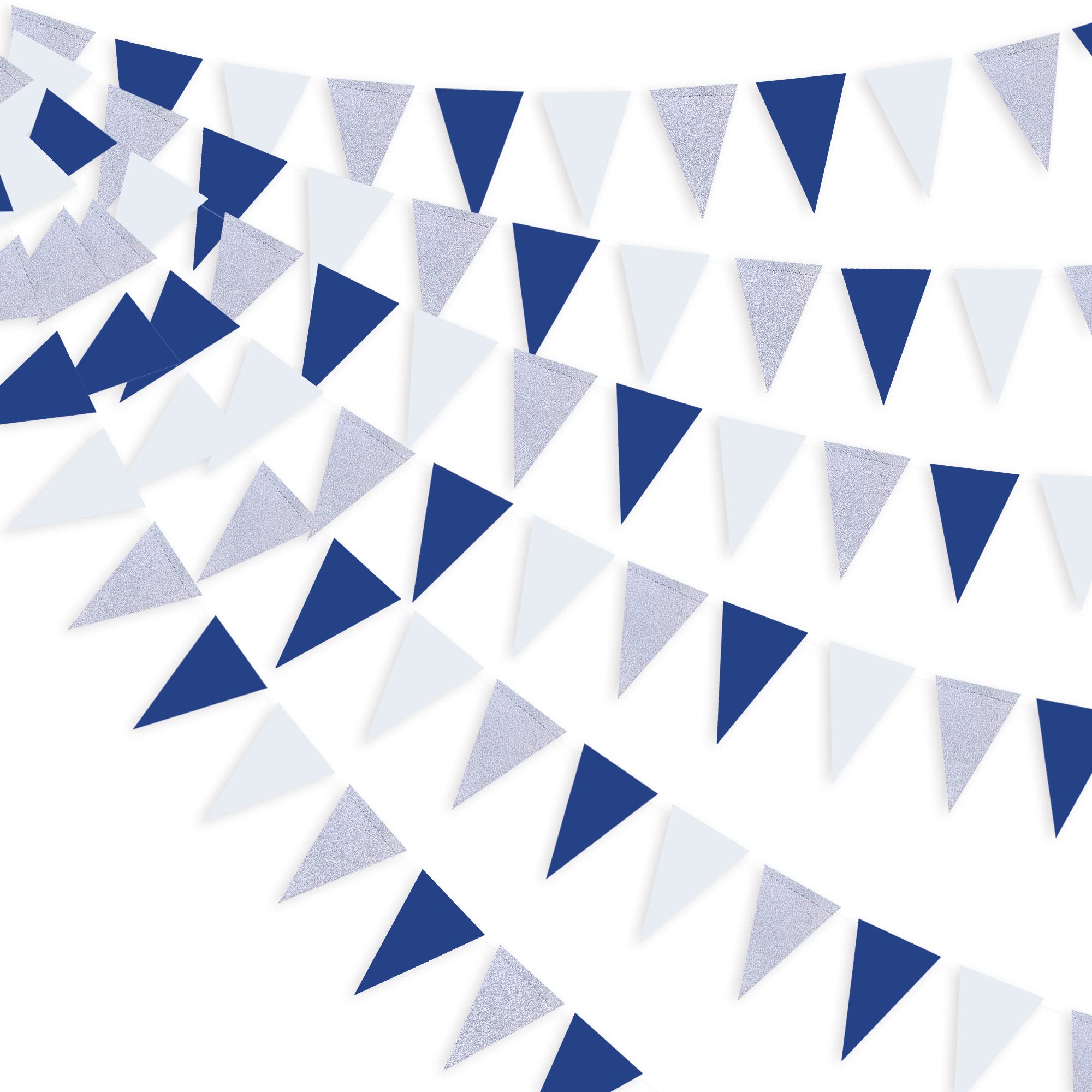 30 Ft Navy Blue White And Silver Party Decorations Royal Blue Triangle Flag Pennant Banner Bunting For Graduation Birthday Weddi