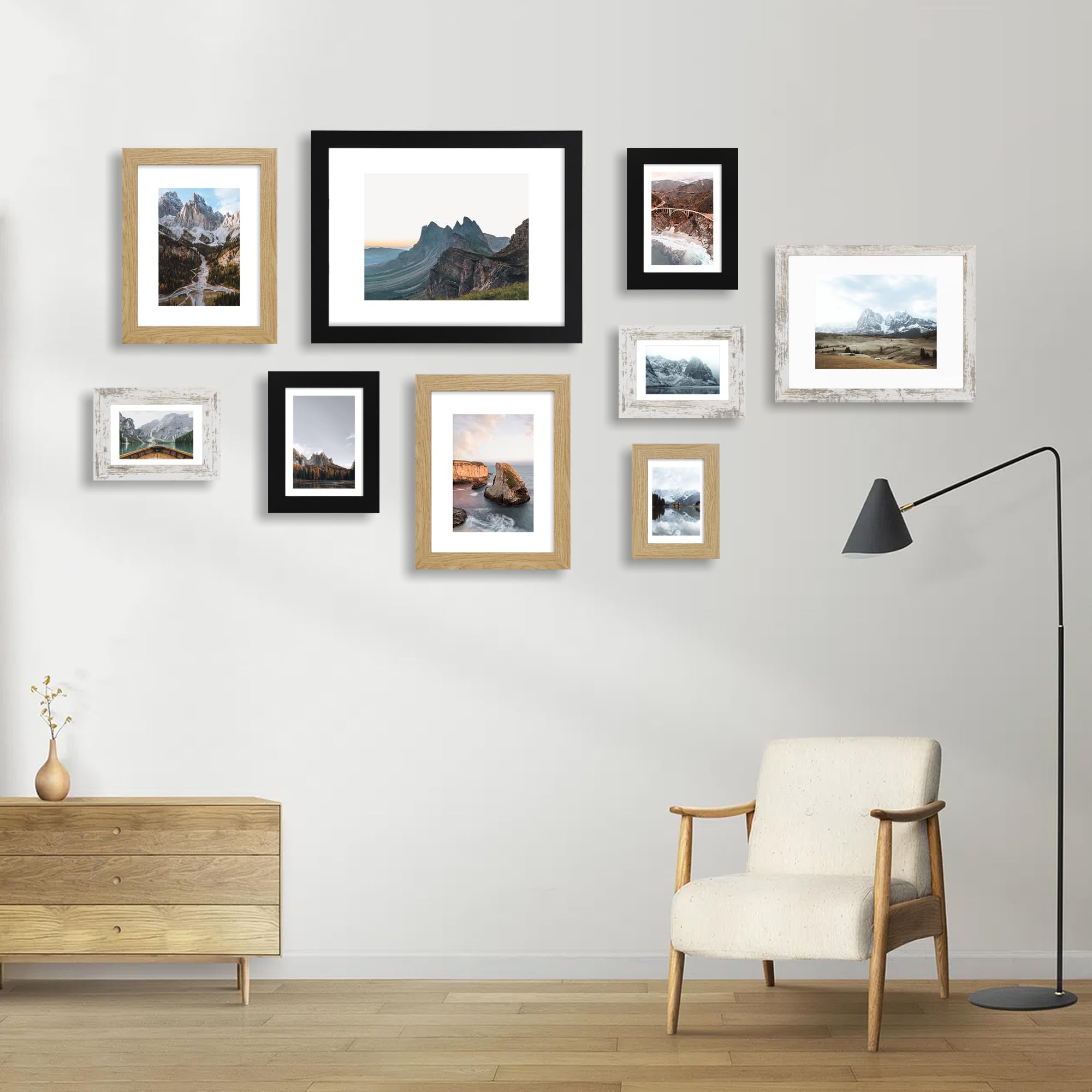 Hongkee 5x7 Picture Frame Set of 4, Made of Real Glass and Natural Oak Wooden Frame, 5 by 7 Photo for Wall or Tabletop - Display