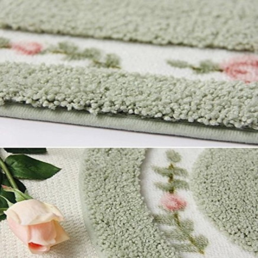 Ukeler Luxurious Soft Floral Non-Slip Toilet Contour Rug, Contour Bath Rug, Soft Shaggy U-Shaped Toilet Floor Mat For Bathroom 2
