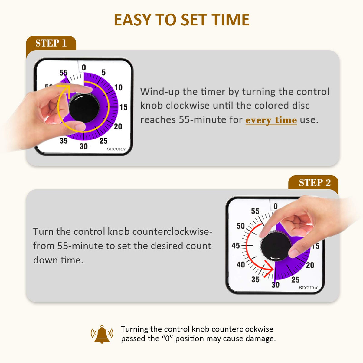 Secura 60-Minute Visual Countdown Timer, 7.5-Inch Oversize Classroom V ...