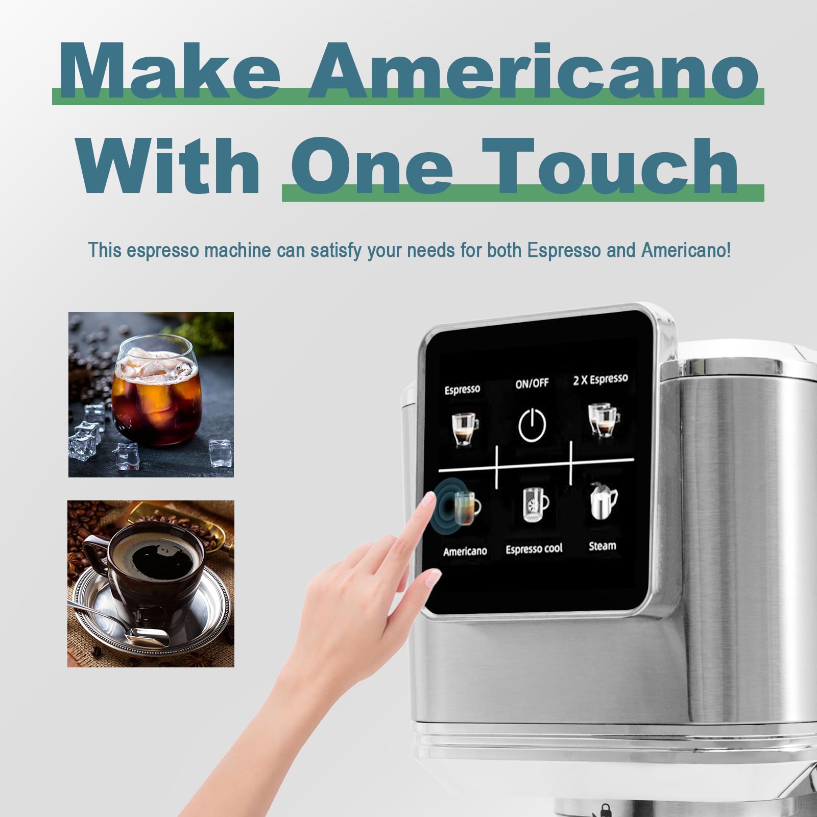 Urintells Cuising Espresso Machine 20 Bar, Touch Screen Espresso Maker With Americano, Coffee Machine With Steam Milk Frother, S