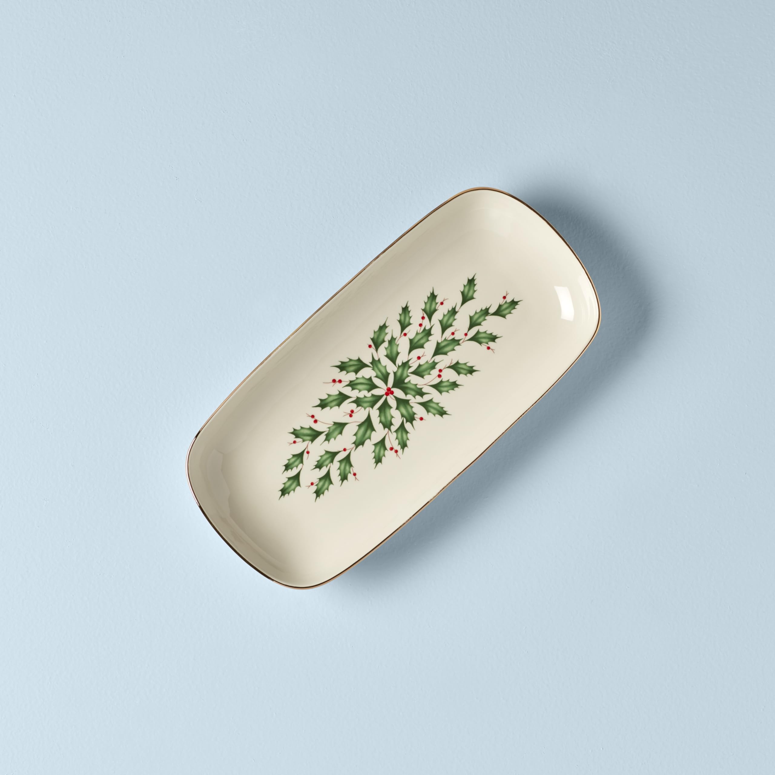 Lenox Holiday Bread Tray, Ivory Porcelain, 2.65 LB, Red & Green, Model 869997, Perfect for Christmas Hosting