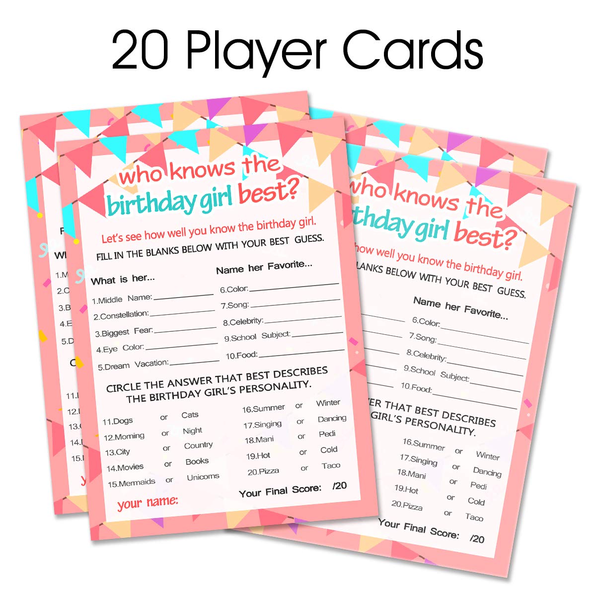 Yangmics Direct Birthday Girl Game Cards - 20 Purple Cardstock Cards