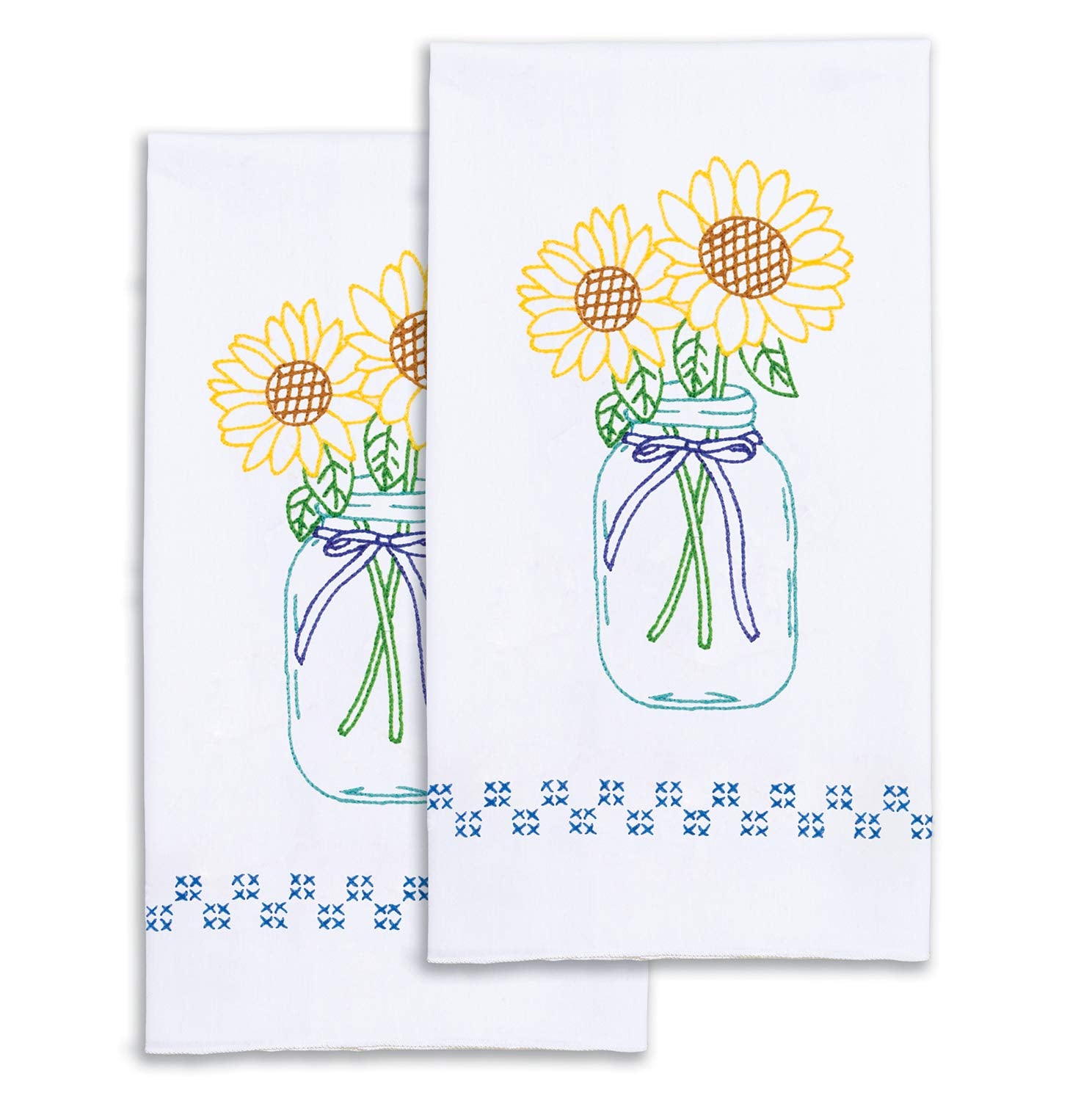 Jack Dempsey Needle Art Sunflowers Embroidery Towels, White