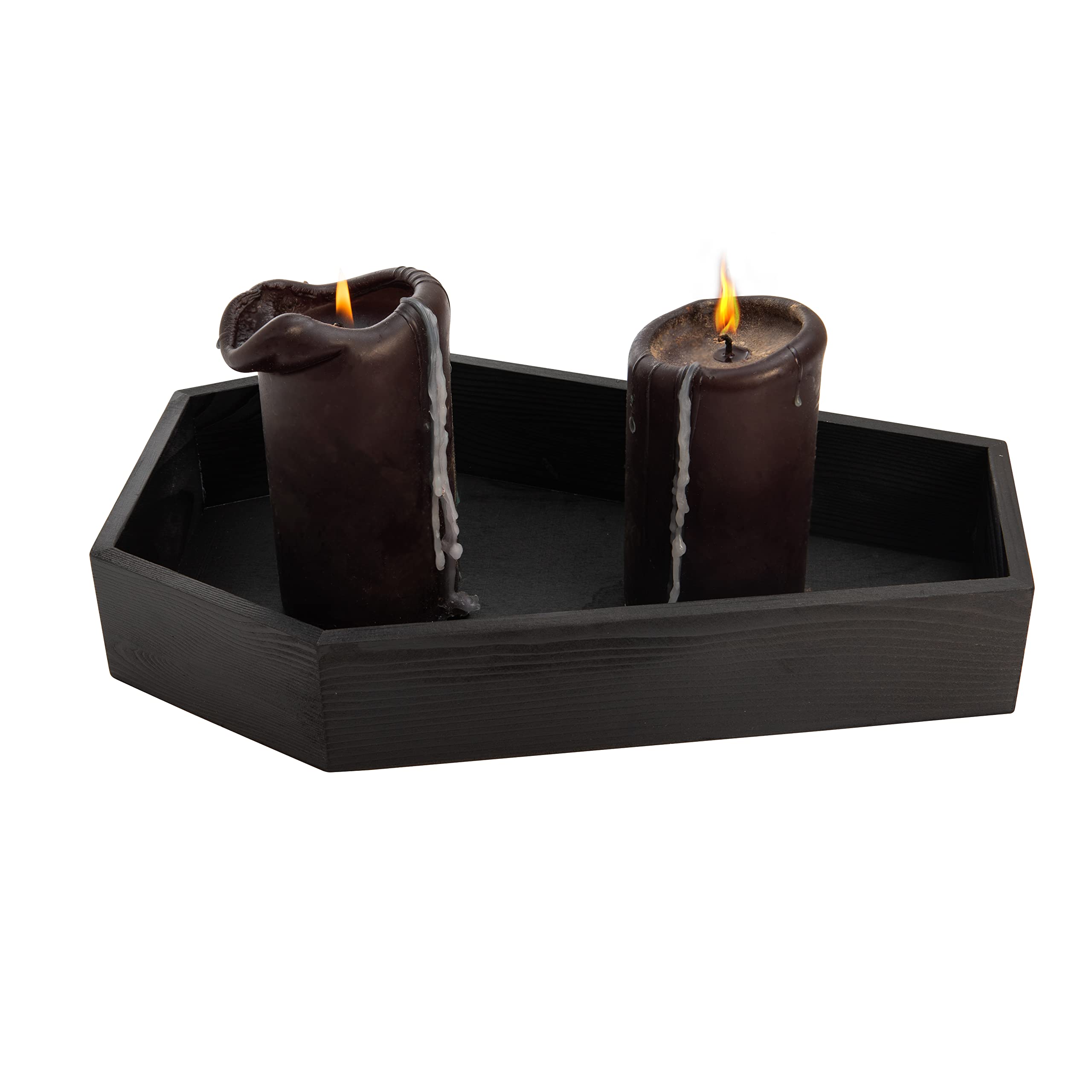 Black Painted Wood Coffin Tray - 13.5 Inch Coffin Shaped Serving Tray Box, Great For Candy, Keys, Candles - Perfect Halloween D