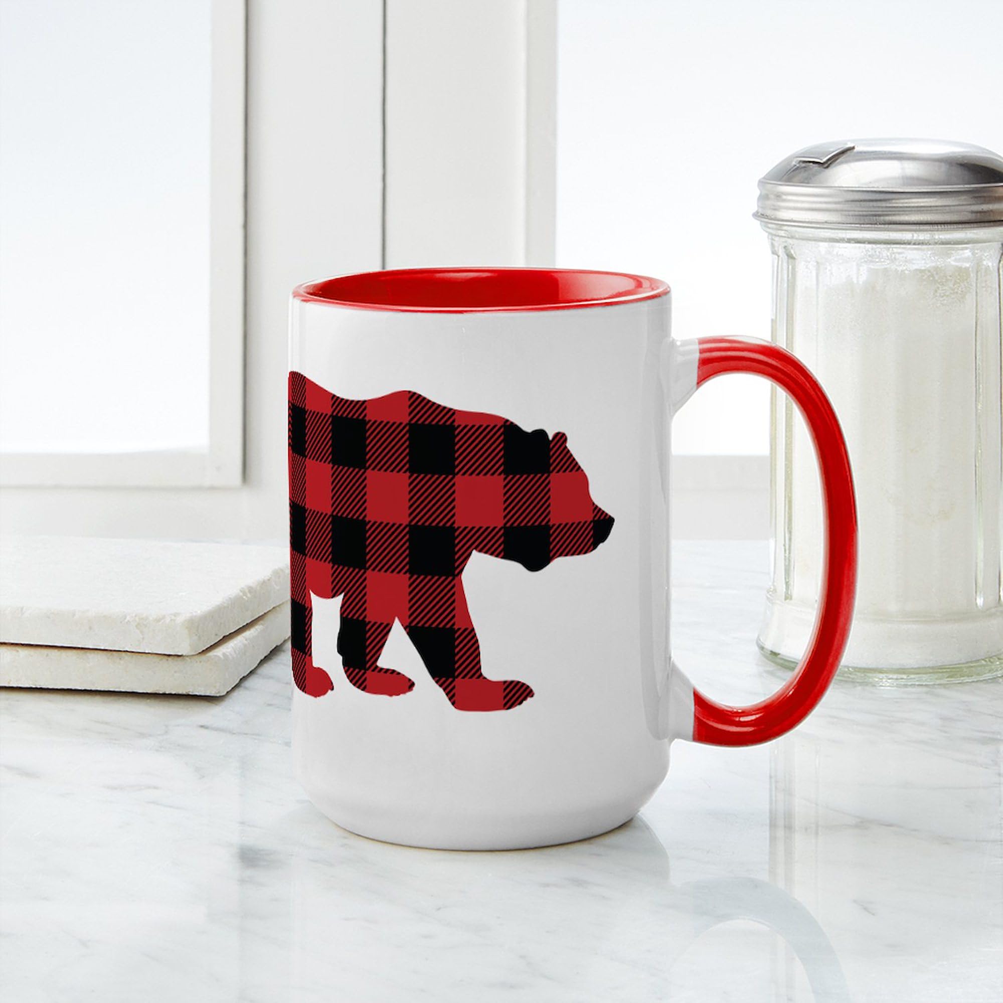 CafePress Buffalo Plaid Bear 15 oz (444 ml) Ceramic Coffee Mug