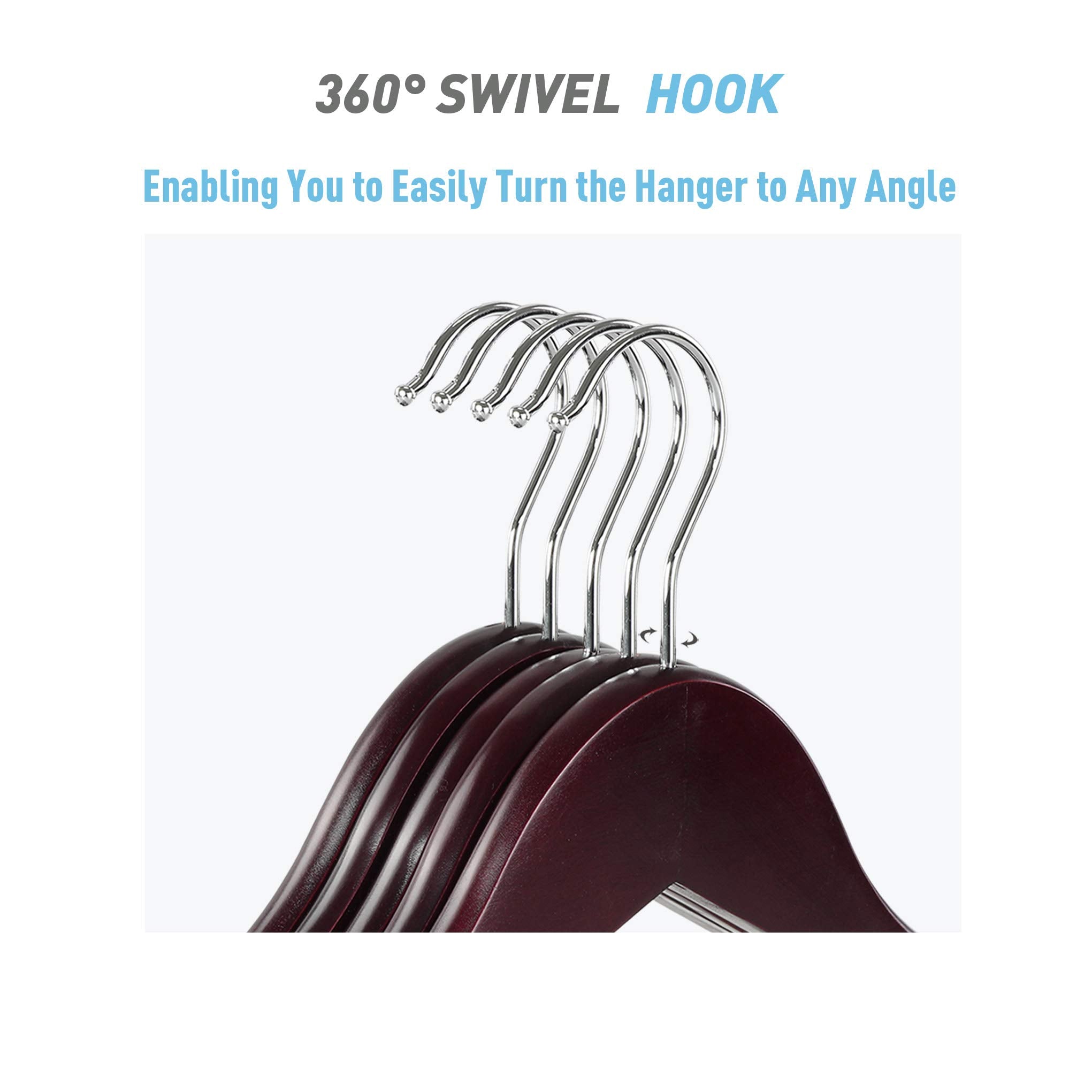 Topia Hanger Wooden Suit Hangers With Adjustable Metal Clips (10 Pack), Solid Wood Clothes Hangers, 360 Swivel Hook, Premium Pan